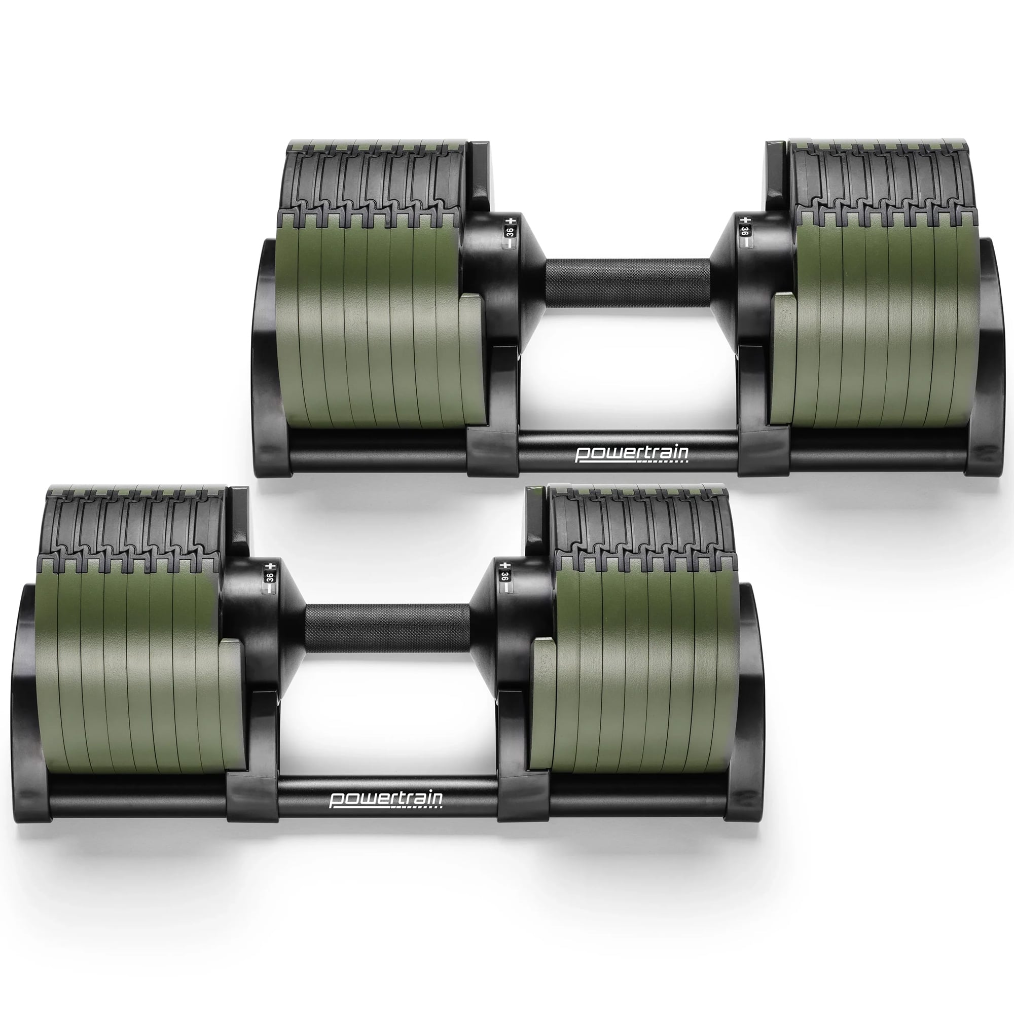 Powertrain Eon Dial-Up 72KG Adjustable Dumbbells Pair with Stand - Green