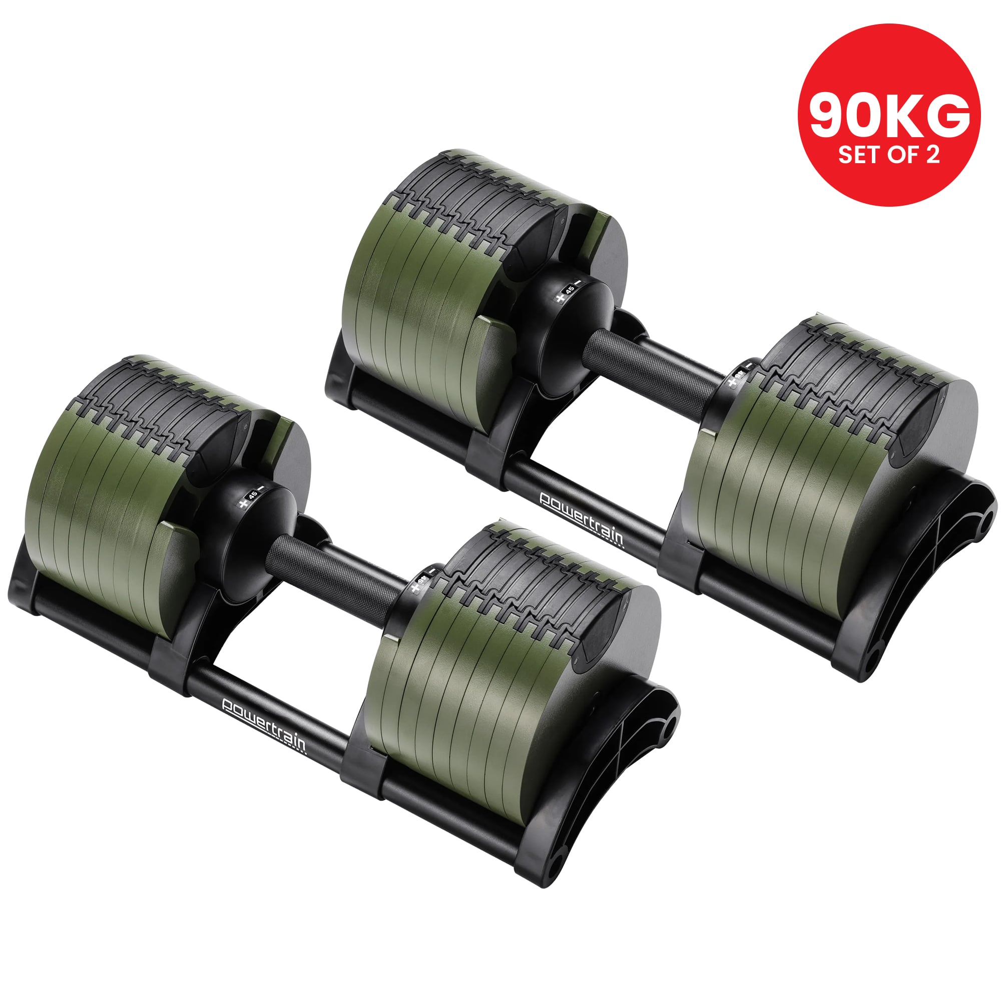 Powertrain Eon Dial-Up 90KG Adjustable Dumbbells Pair - Green