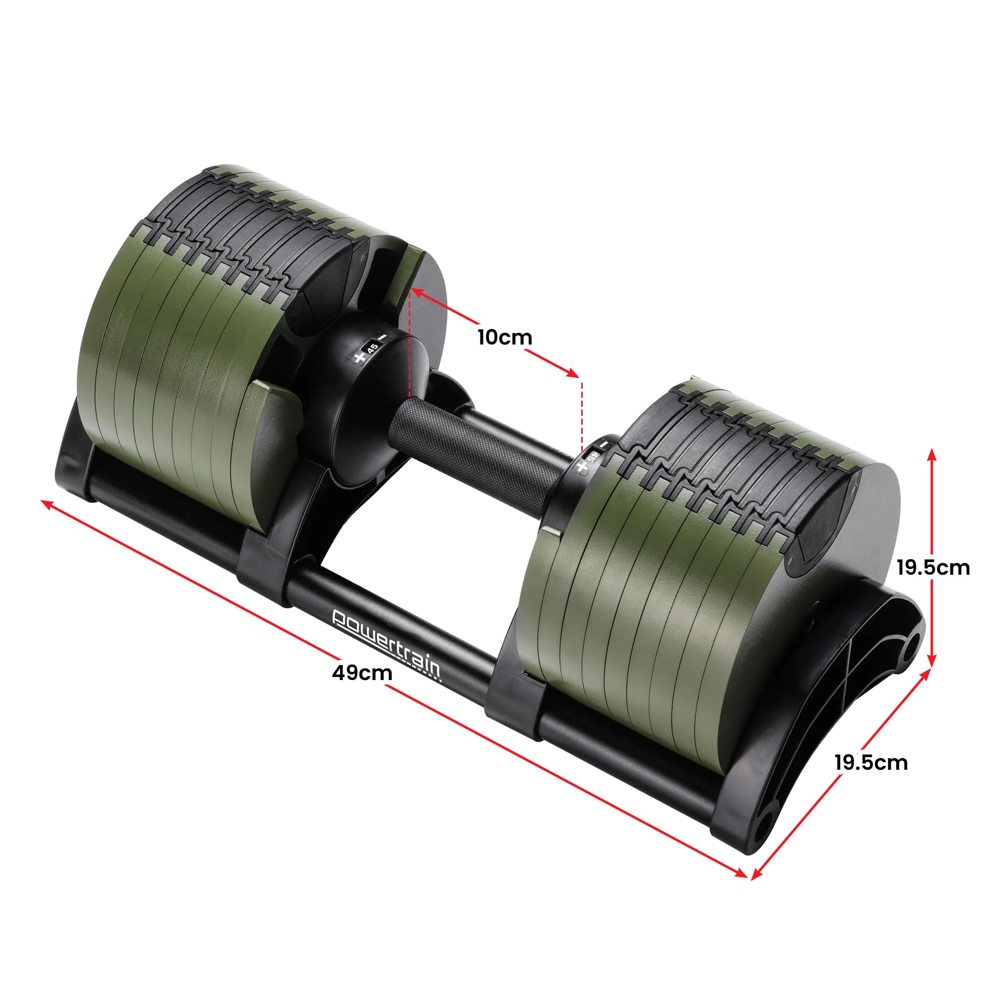 Powertrain Eon Dial-Up 90KG Adjustable Dumbbells Pair with Stand - Green