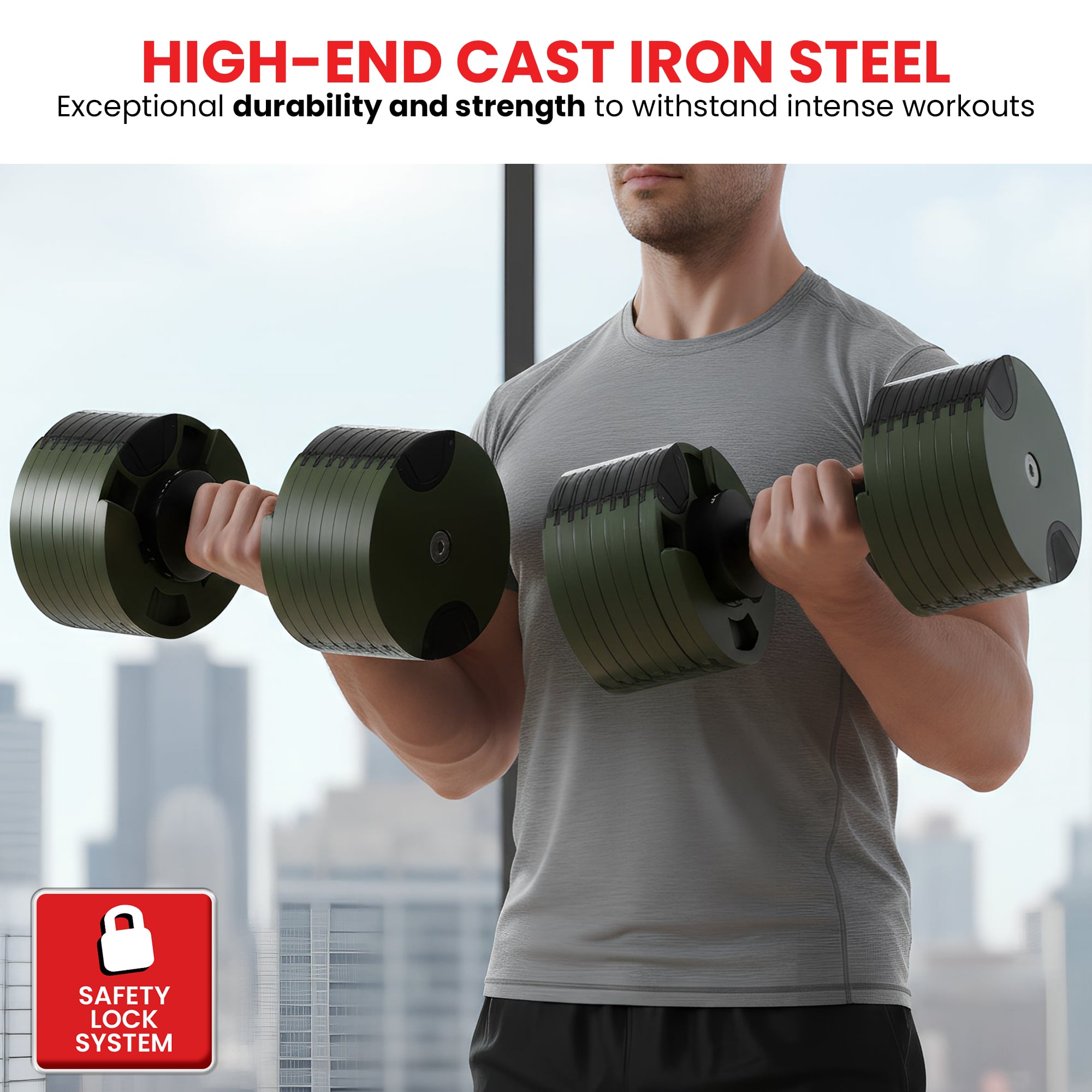 Powertrain Eon Dial-Up 90KG Adjustable Dumbbells Pair with Stand - Green