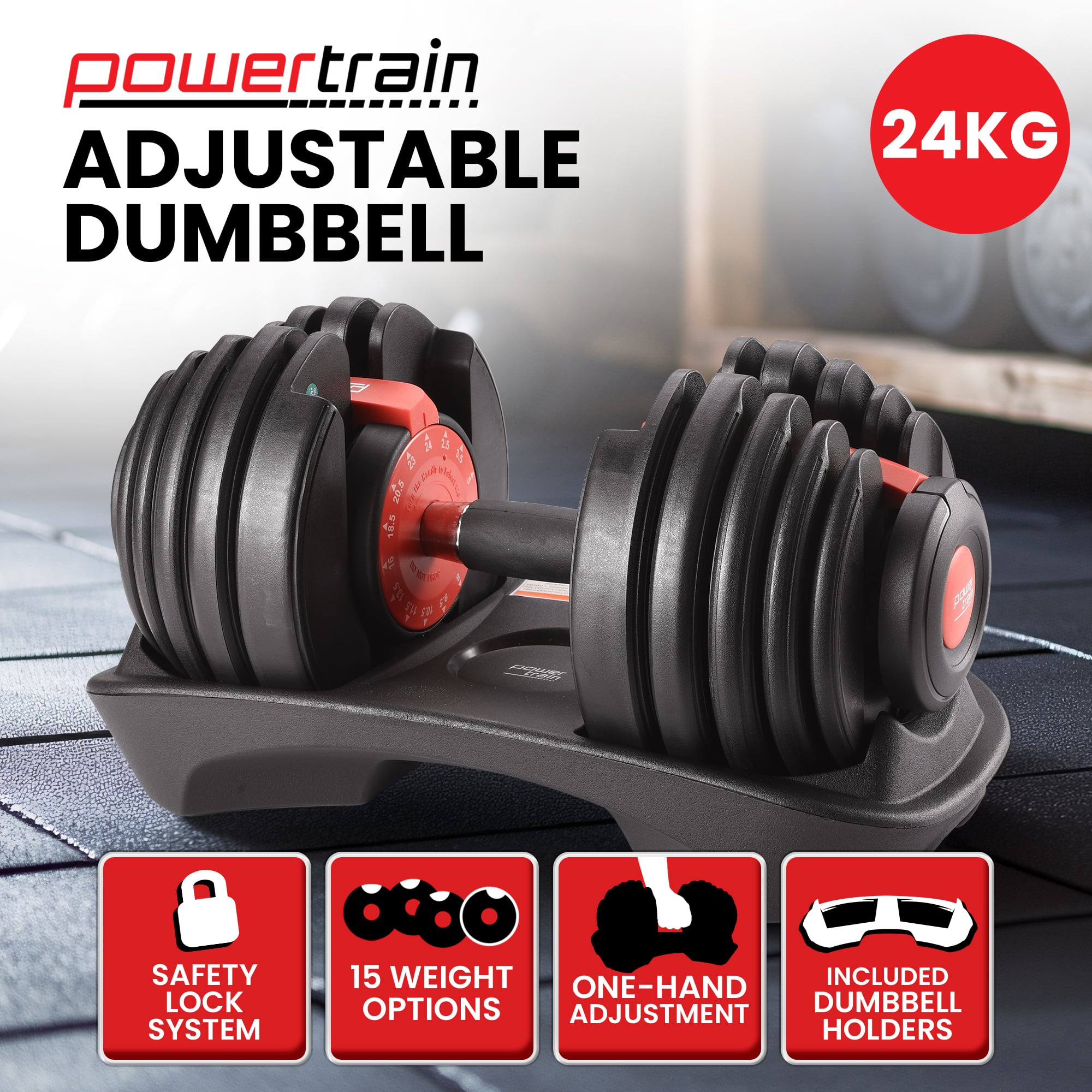 Powertrain 24kg Adjustable Dumbbell Ergonomic Design