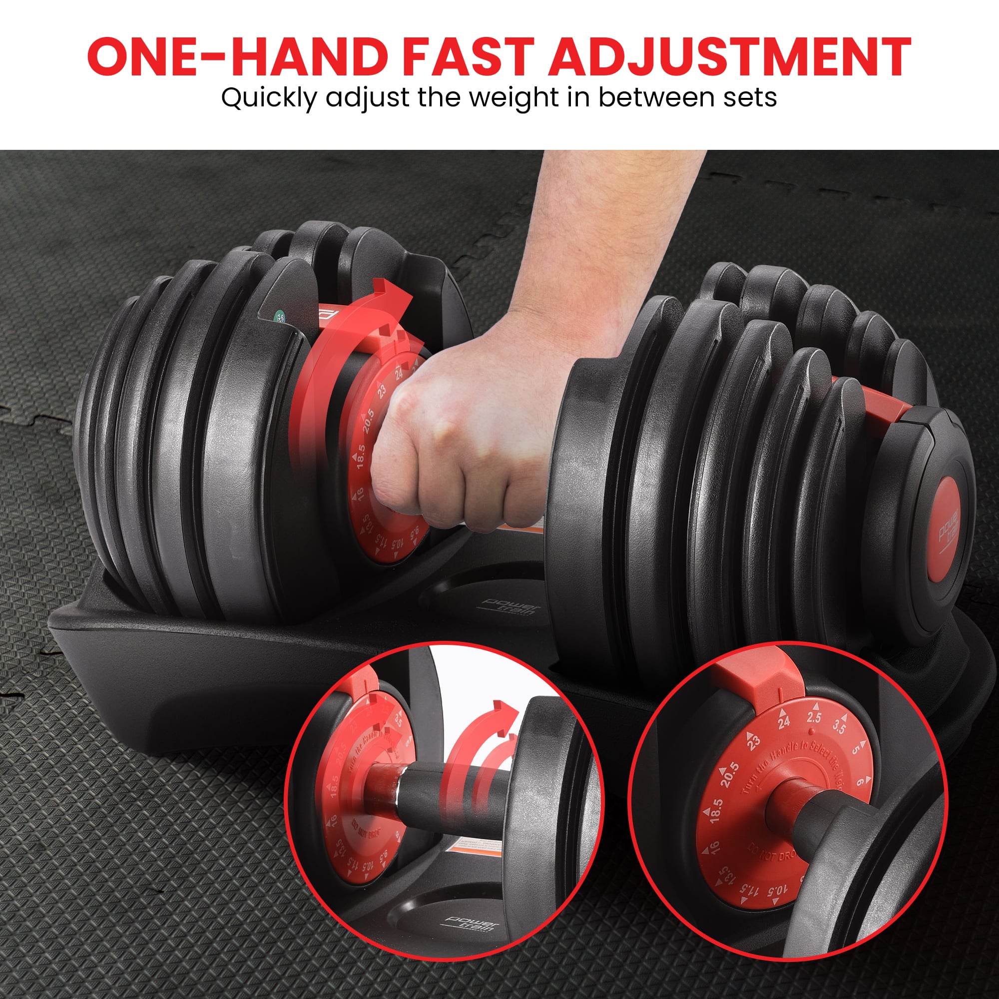 Powertrain 24kg Adjustable Dumbbell Ergonomic Design