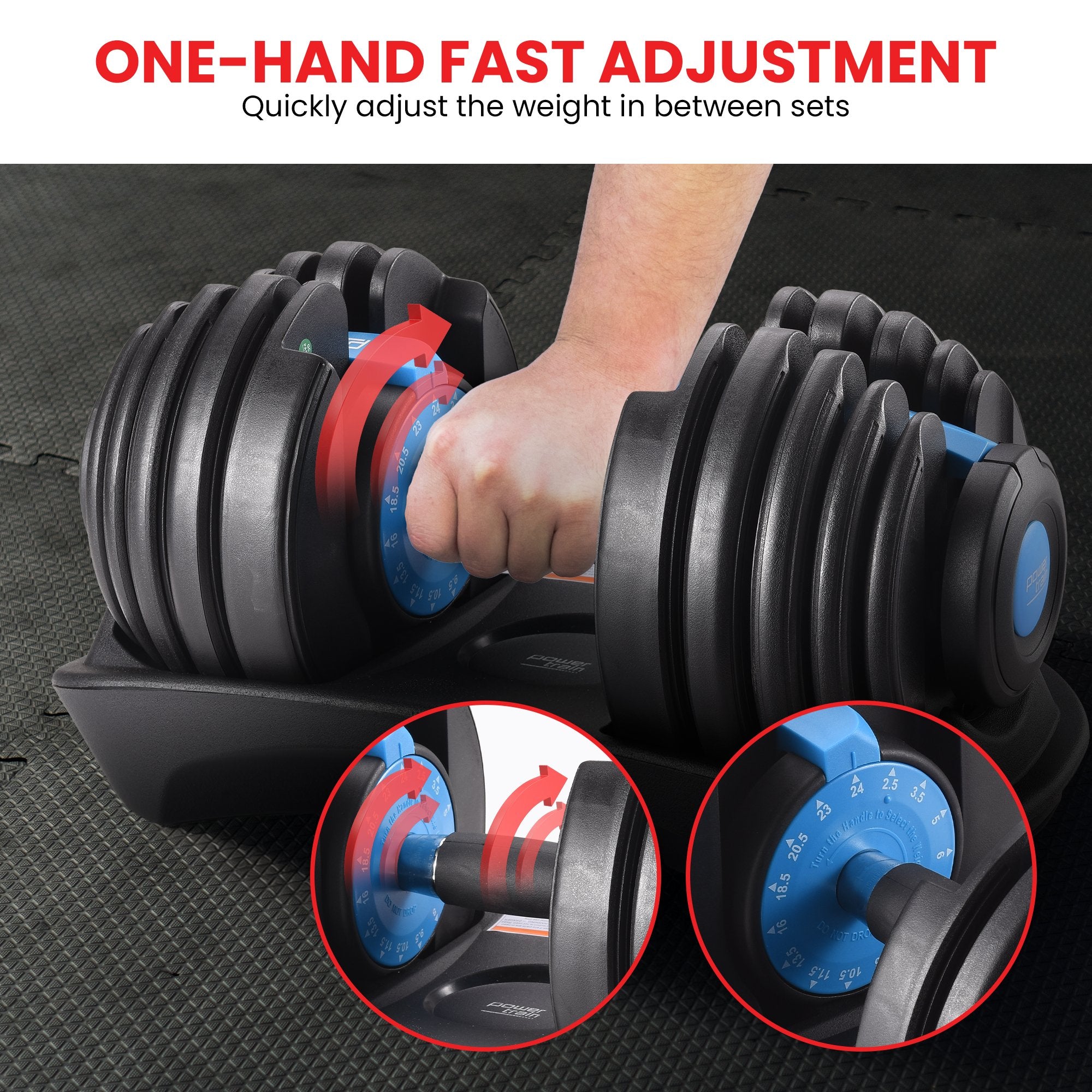 Powertrain 24kg Adjustable Dumbbell Home Gym Blue