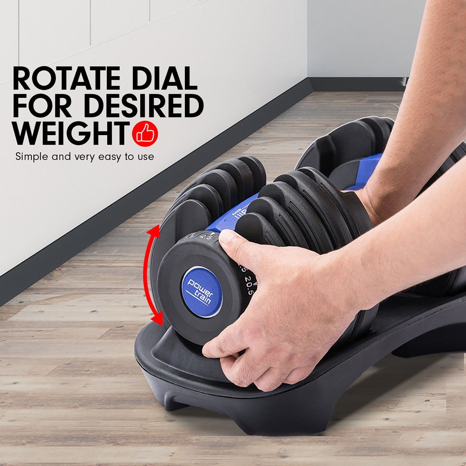 Ergonomic 24KG Adjustable Dumbbell 15 Weights - Powertrain