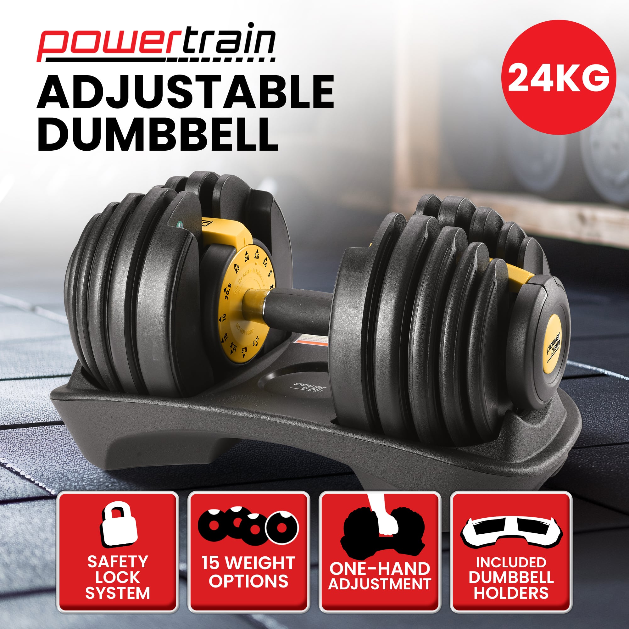 Powertrain 24KG Adjustable Dumbbell Home Gym Gold