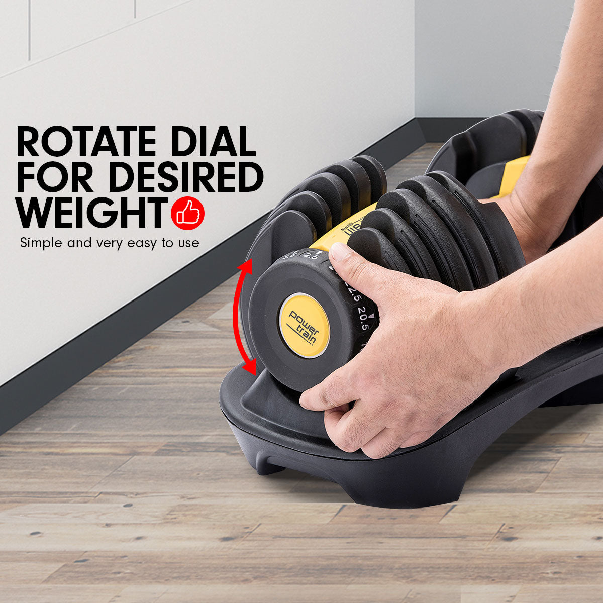 Adjustable Ergonomic 24KG Dumbbell, 15 Weights - Powertrain