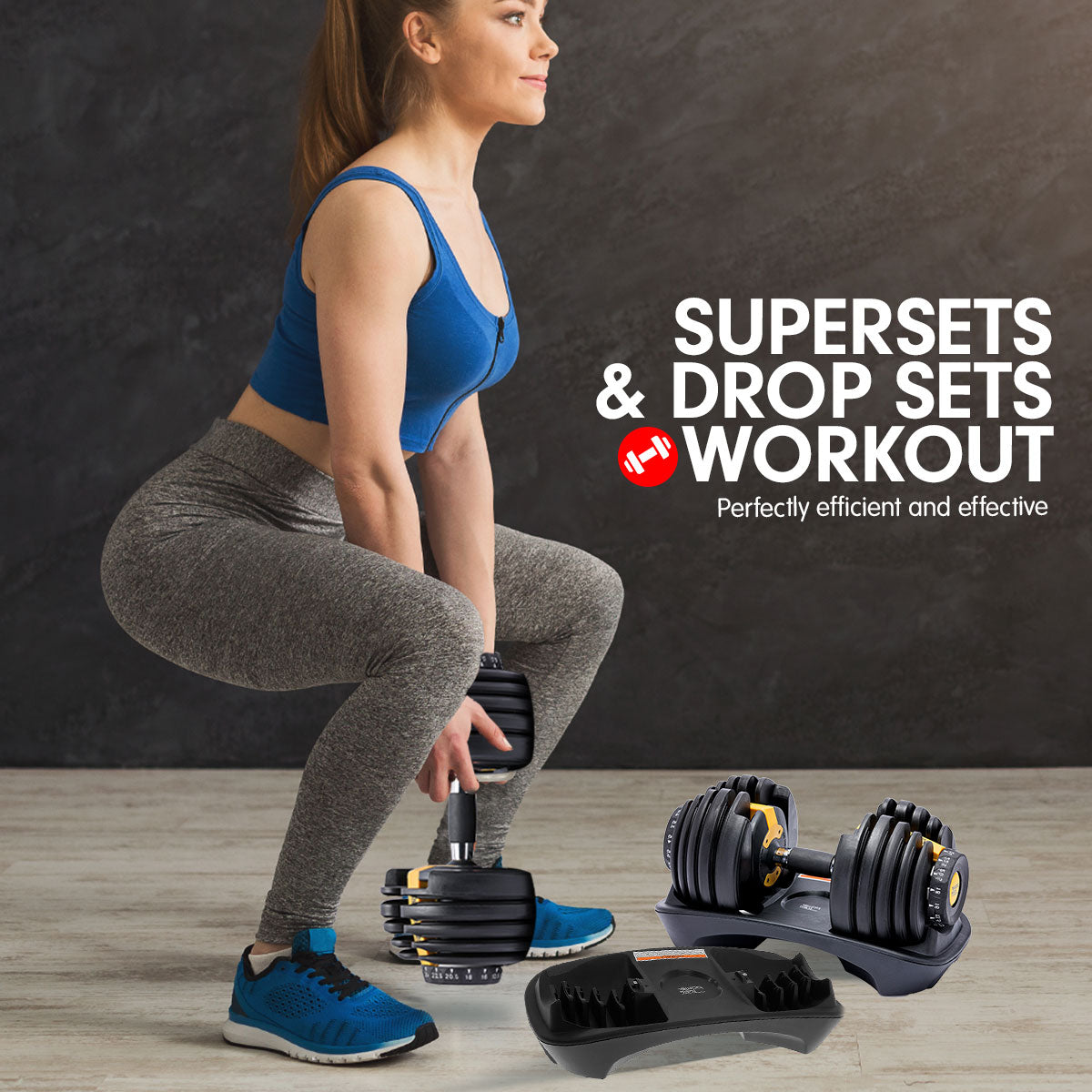 Adjustable Ergonomic 24KG Dumbbell, 15 Weights - Powertrain