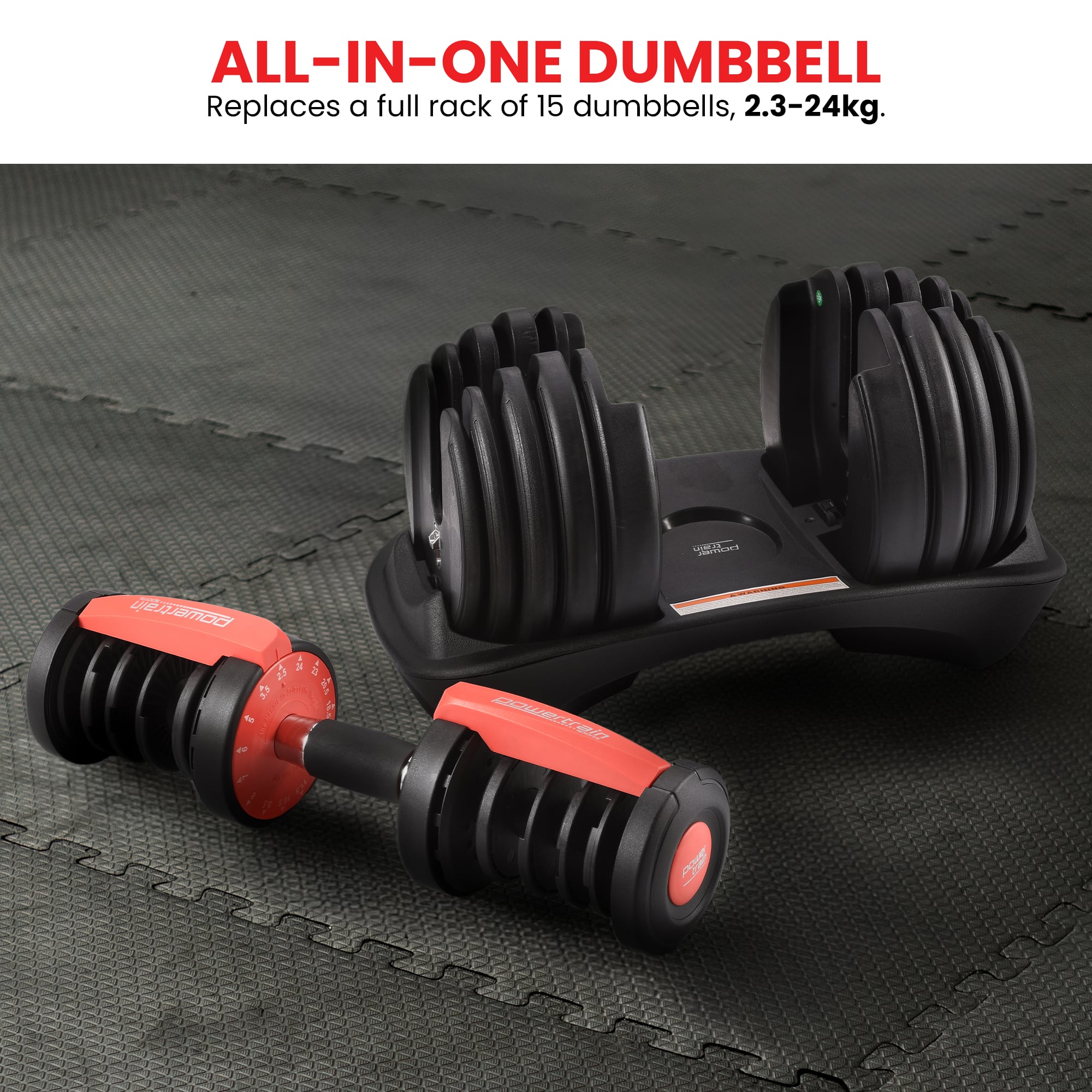 Powertrain 24kg Adjustable Dumbbells Set with Stand