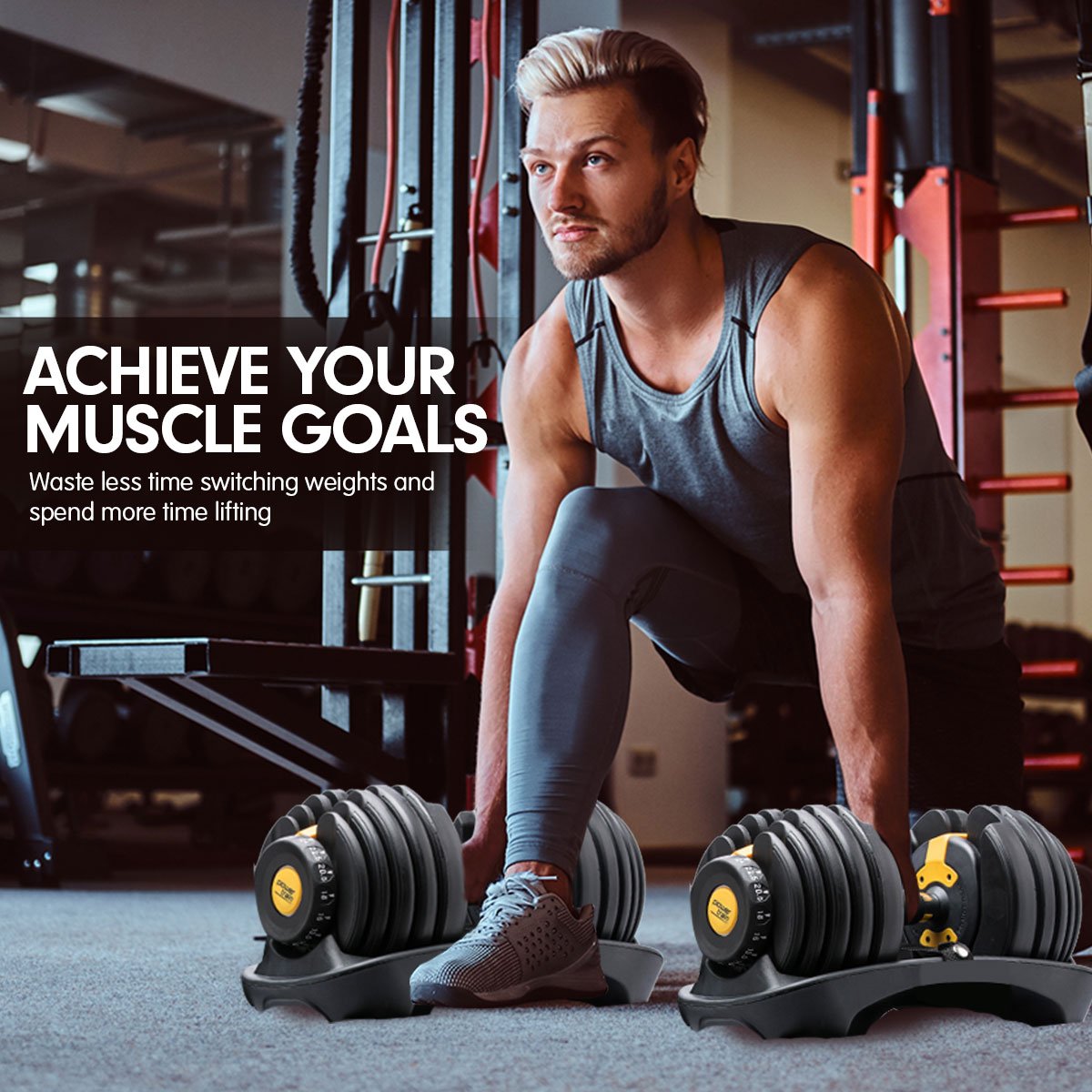 Adjustable 48KG Dumbbell Set with Stand - Powertrain