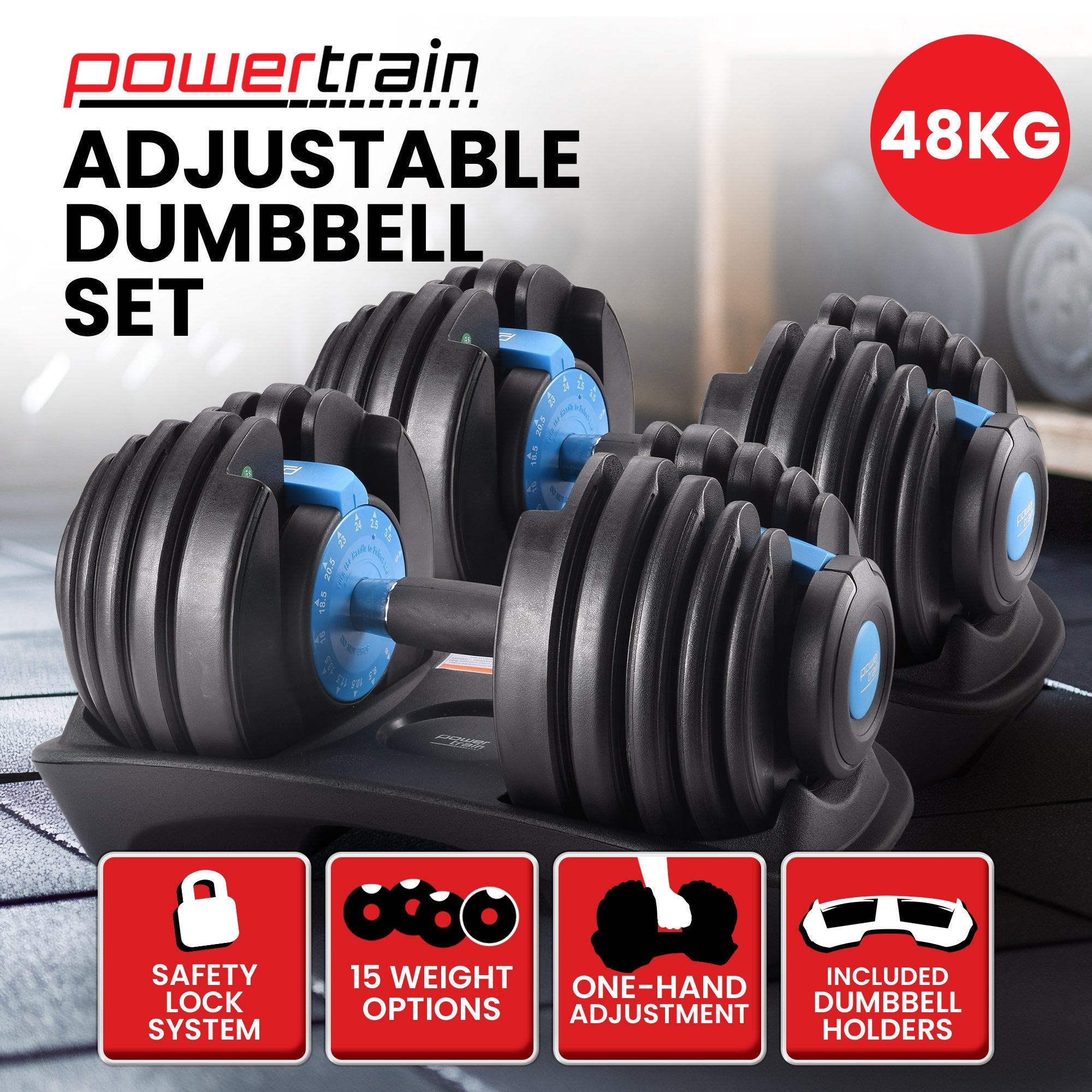 Powertrain 24kg Adjustable Dumbbell Set Home Gym