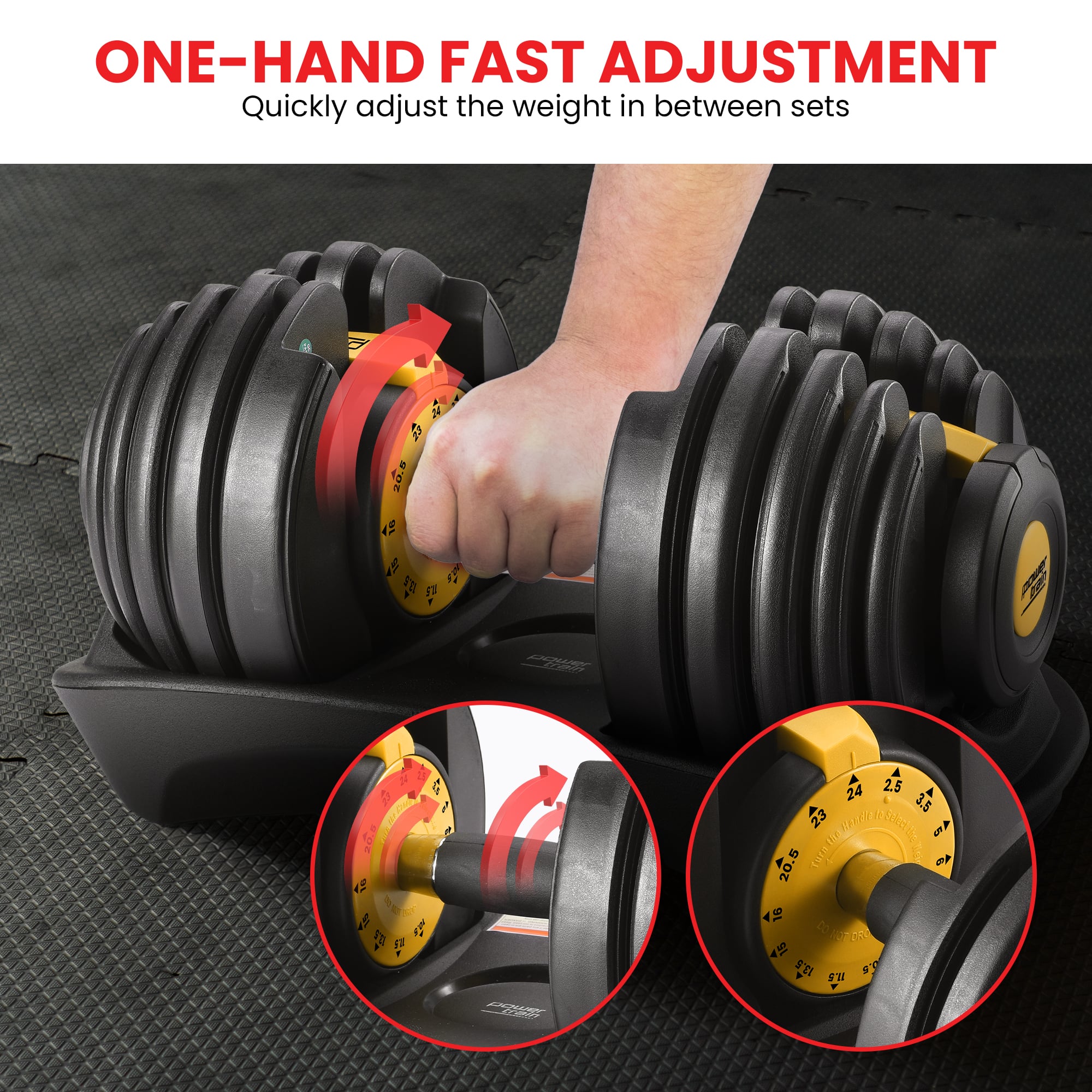 Powertrain 48kg Adjustable Dumbbell Set Home Gym Gold