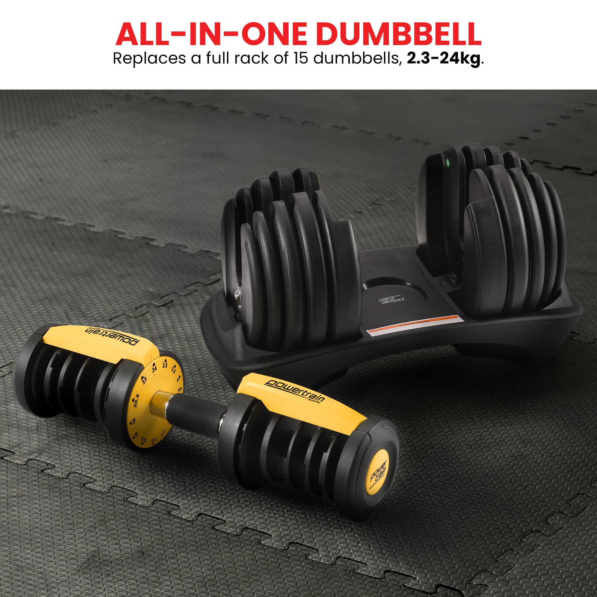 Powertrain 48kg Adjustable Dumbbell Set Home Gym Gold