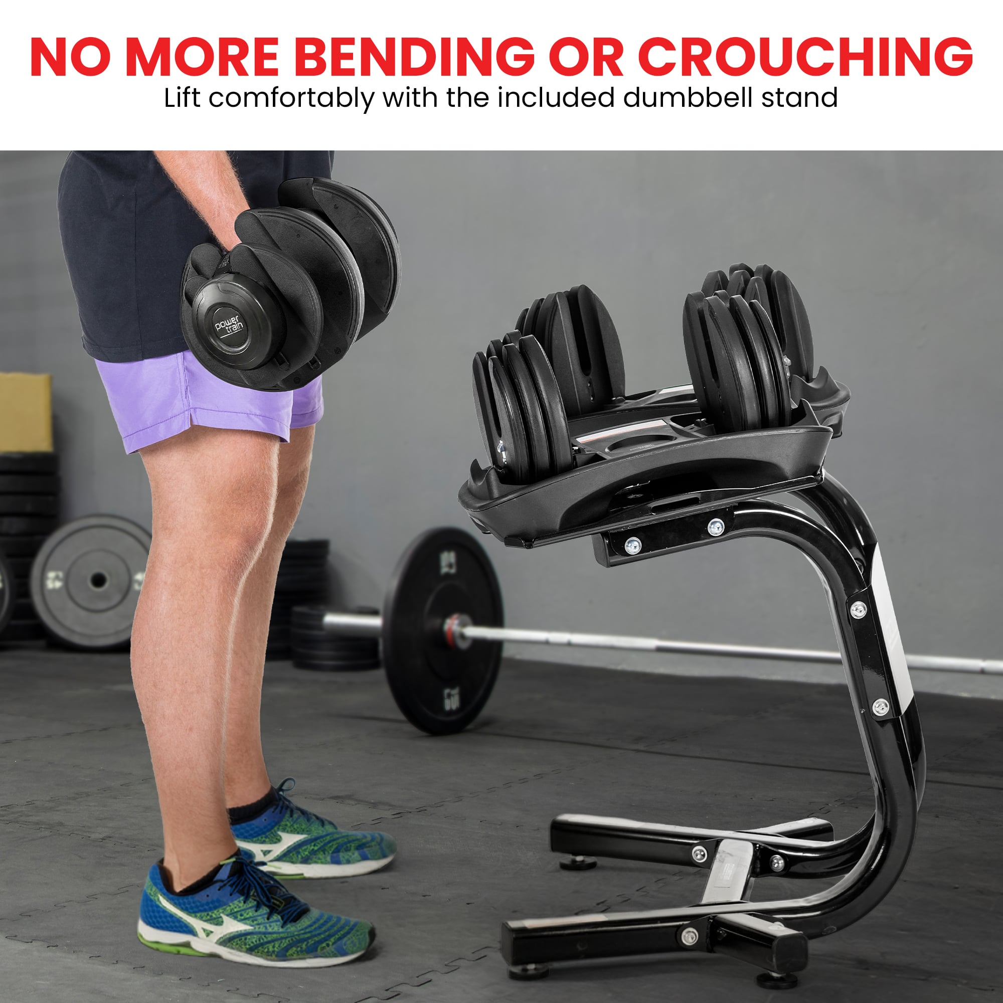 Powertrain 2x 40kg Powertrain Adjustable Dumbbells with Stand