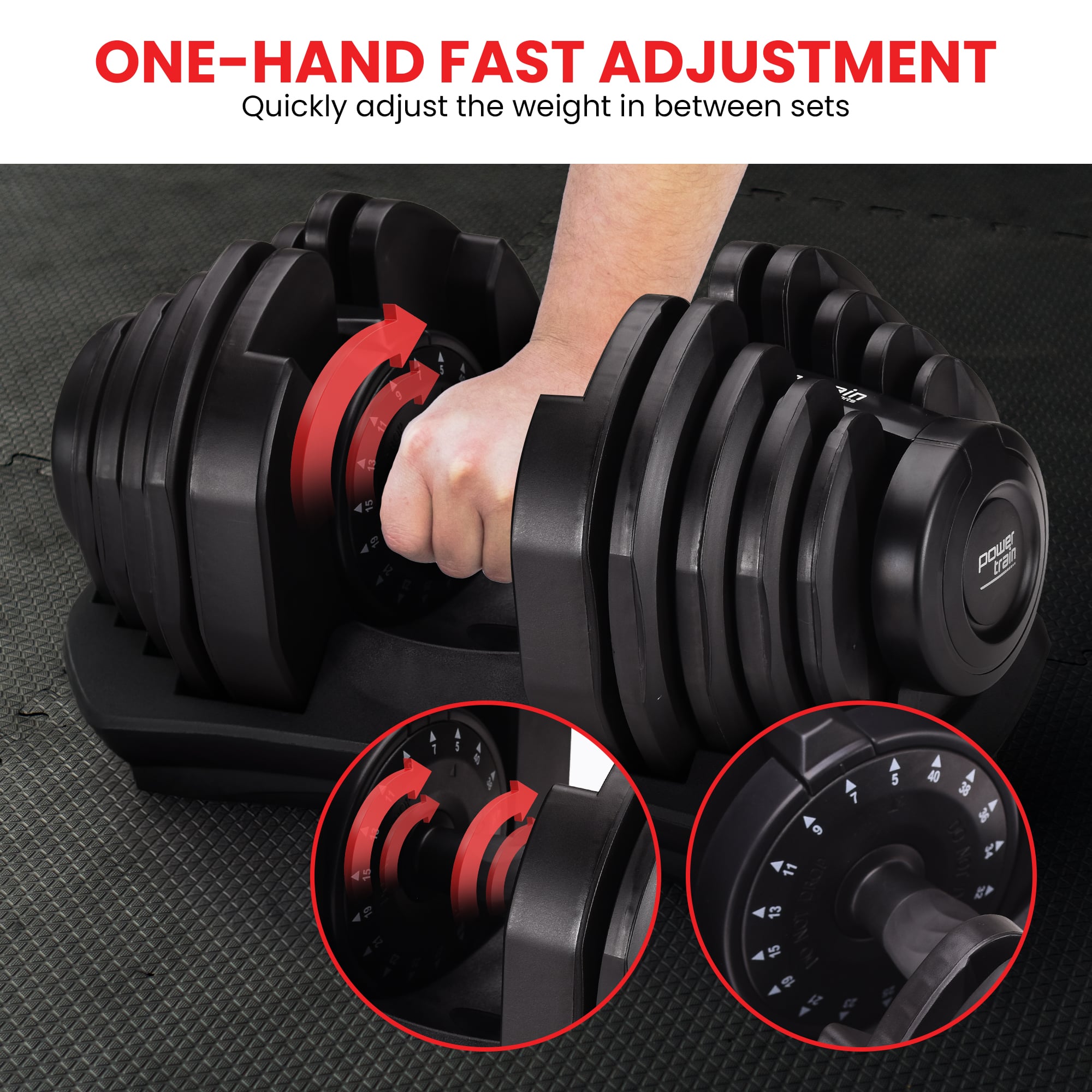Powertrain 2x 40kg Powertrain Adjustable Dumbbells with Stand