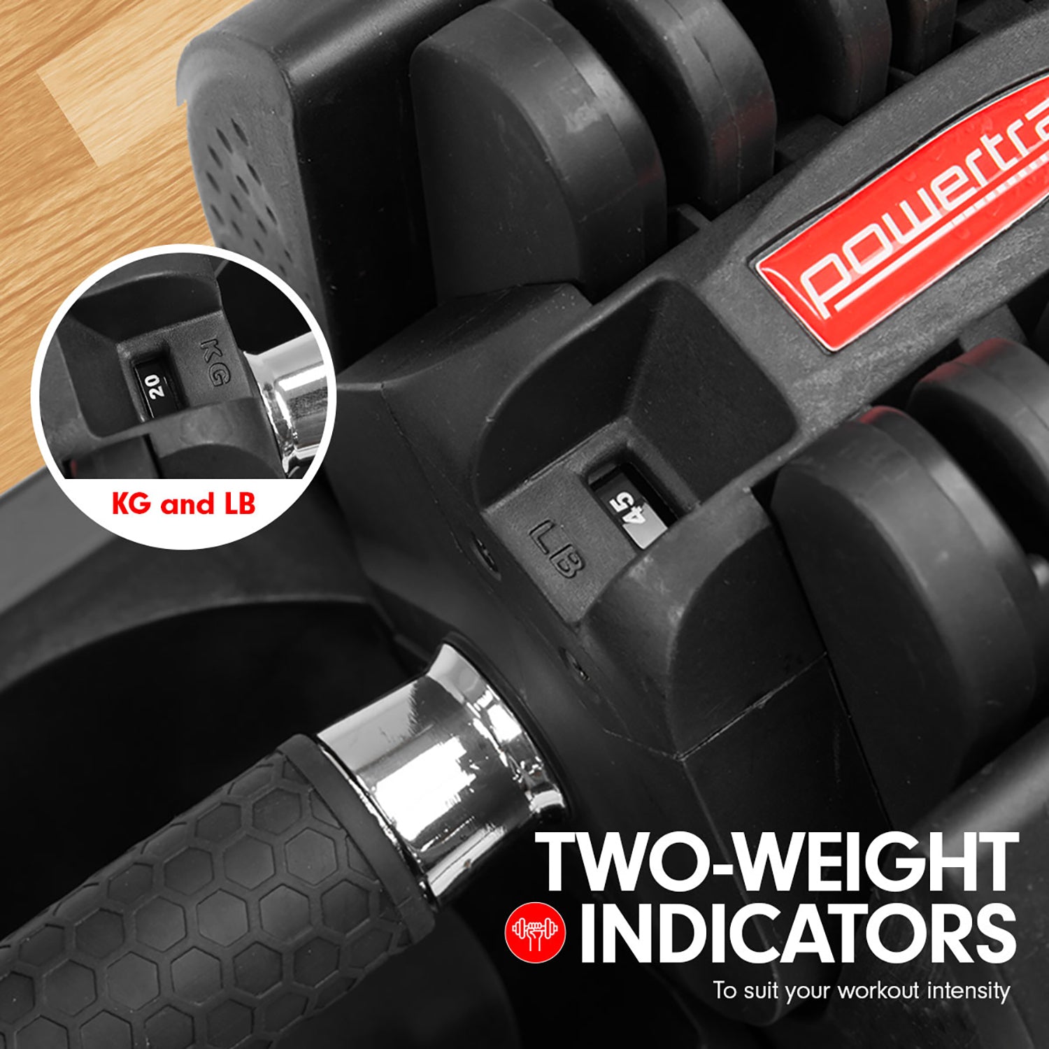 Adjustable 20kg Dumbbell with Holder, 16 Weights - Powertrain