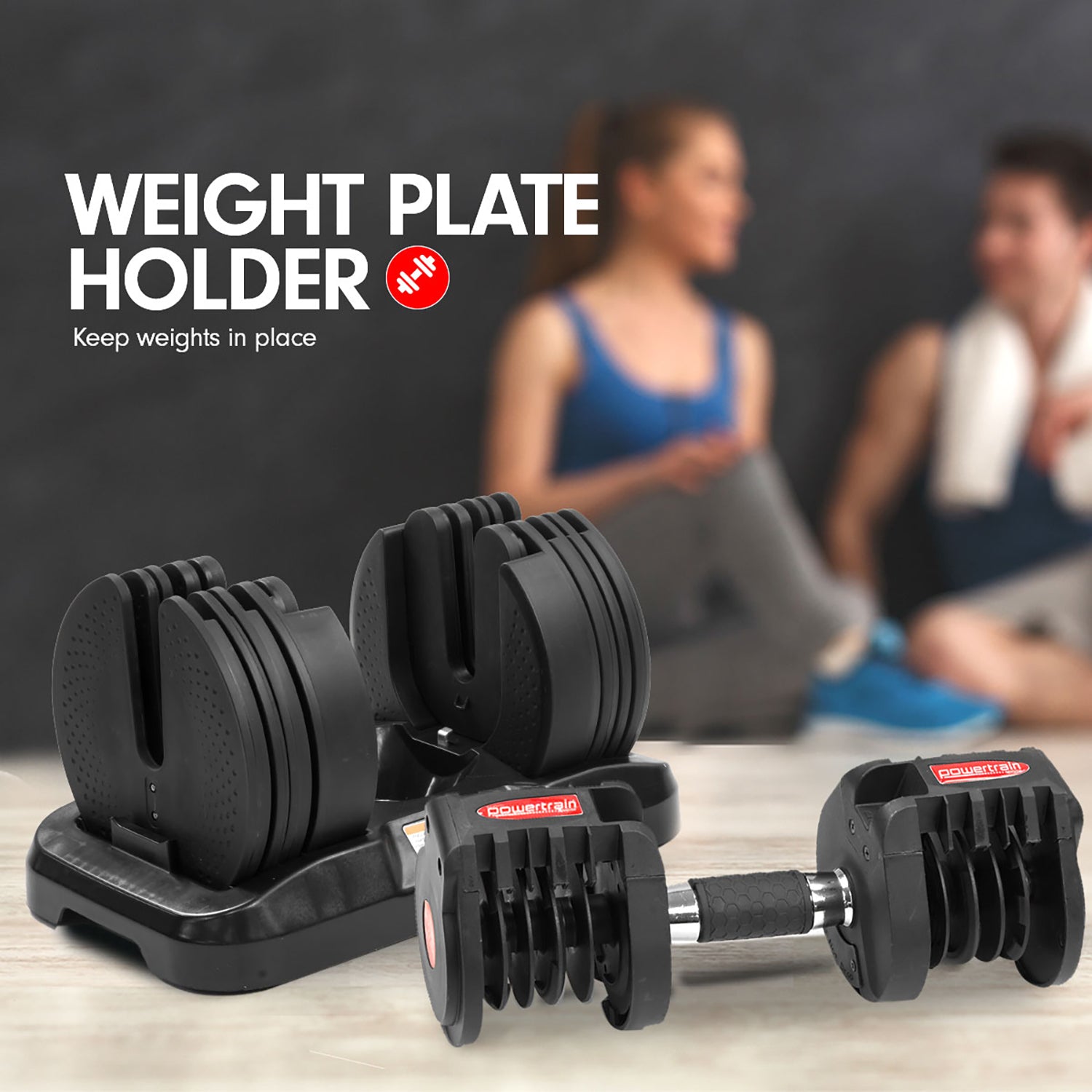 Adjustable 20kg Dumbbell with Holder, 16 Weights - Powertrain