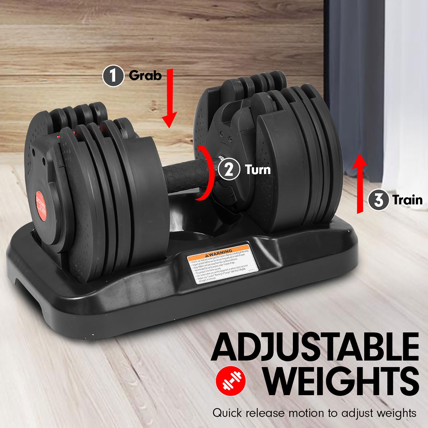 Adjustable 20kg Dumbbell with Holder, 16 Weights - Powertrain