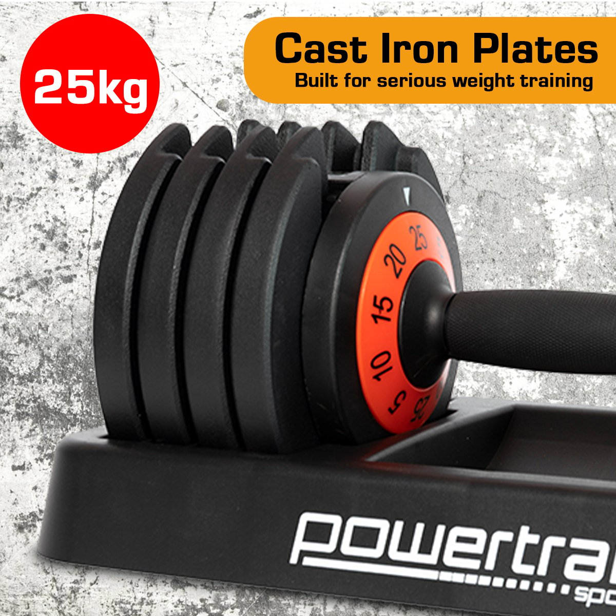 Adjustable Cast Iron Dumbbell Set, 50kg, 5-Settings – Powertrain