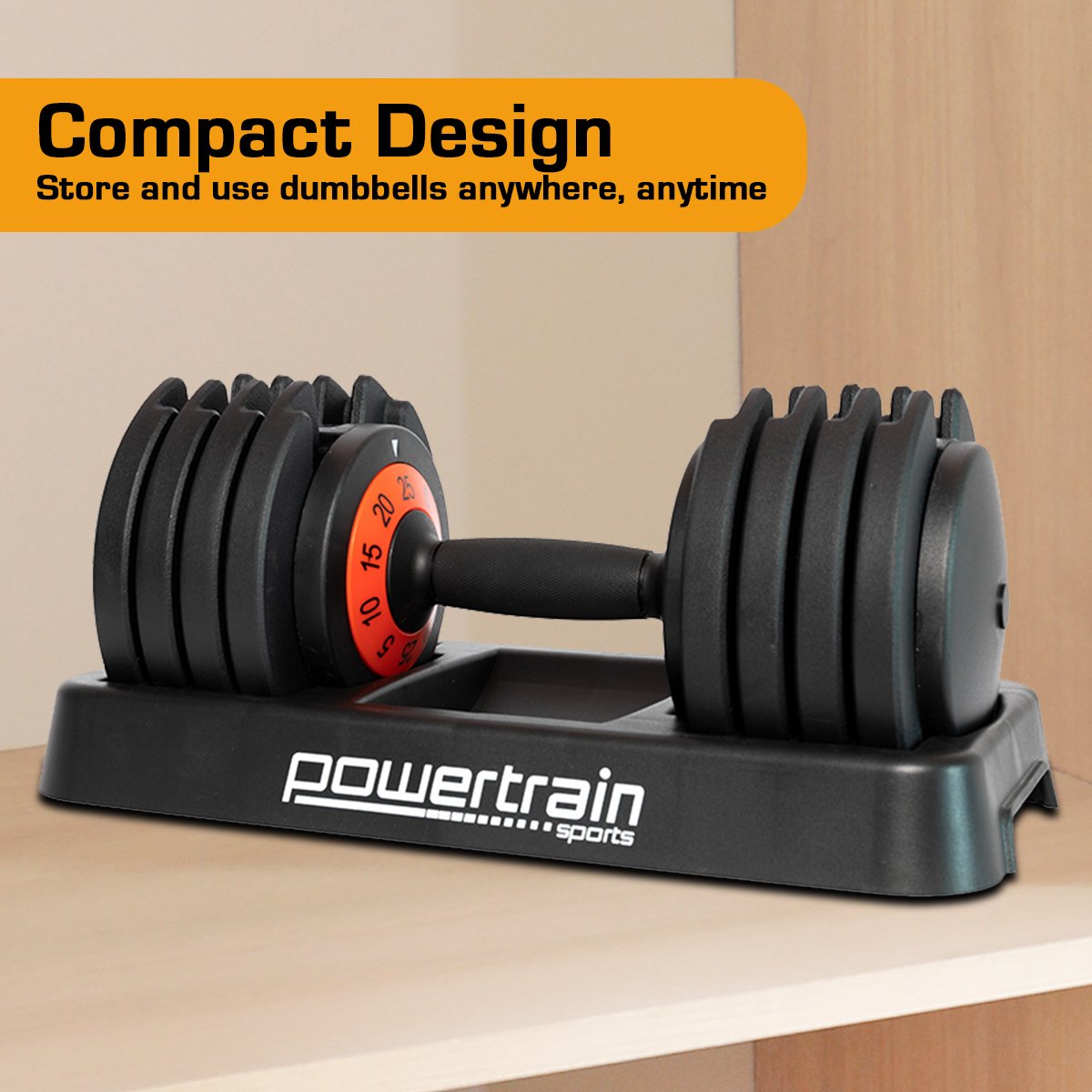 Adjustable Cast Iron Dumbbell Set, 50kg, 5-Settings – Powertrain