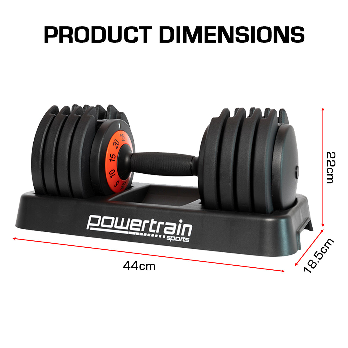 Adjustable 25kg Dumbbell, Space-Saving, Cast Iron, Powertrain