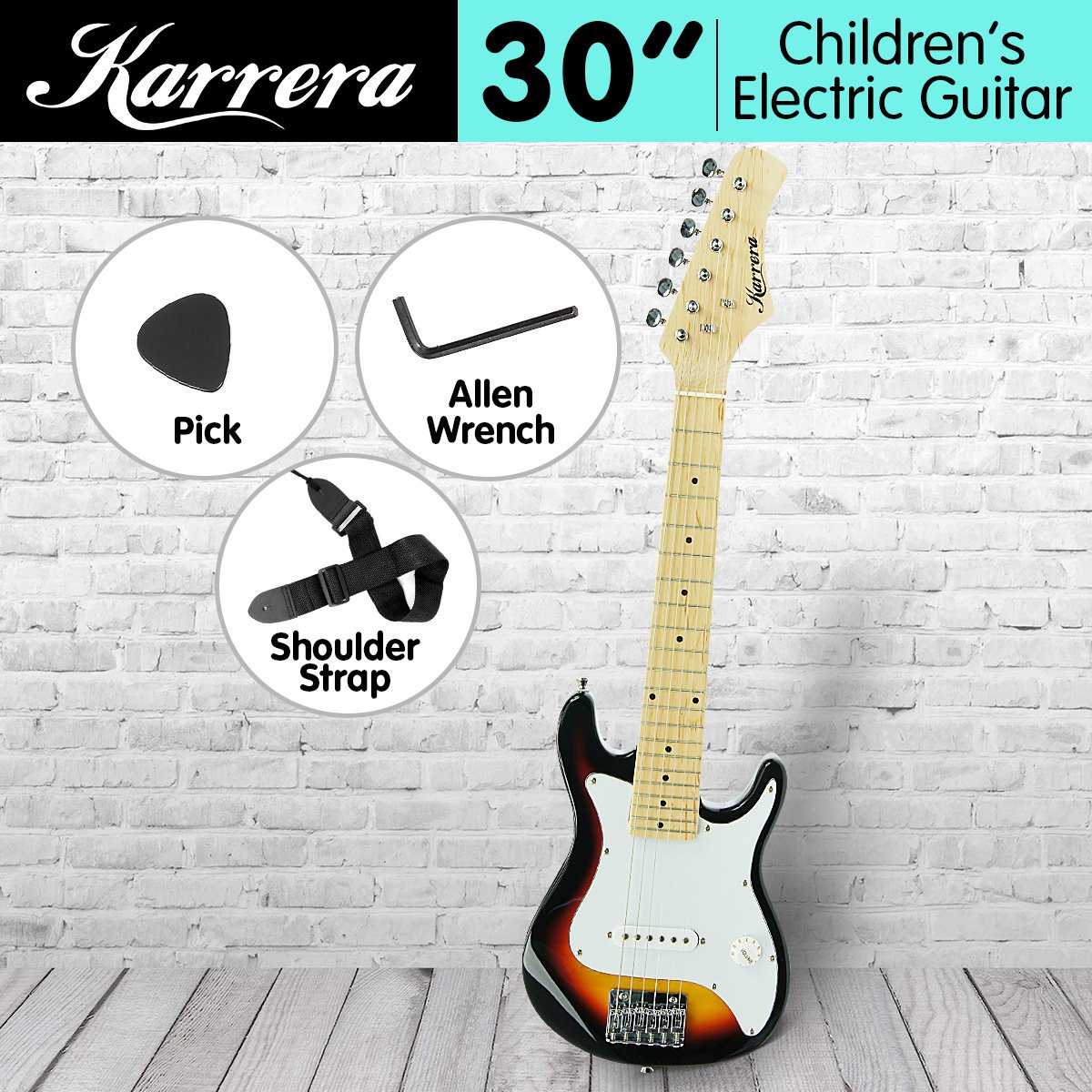 Karrera 1/2 Size Kids Electric Guitar, Sunburst, 21 Frets