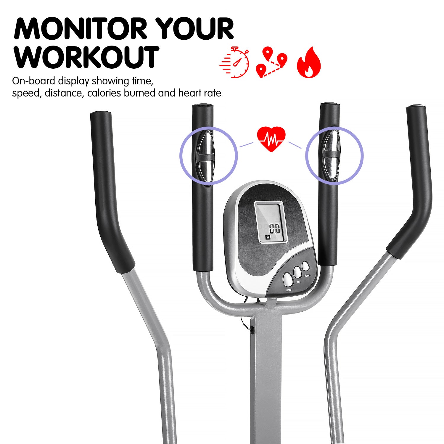 Non-impact 3-in-1 Elliptical Cross Trainer Bike with Heart Rate Monitor, PowerTrain