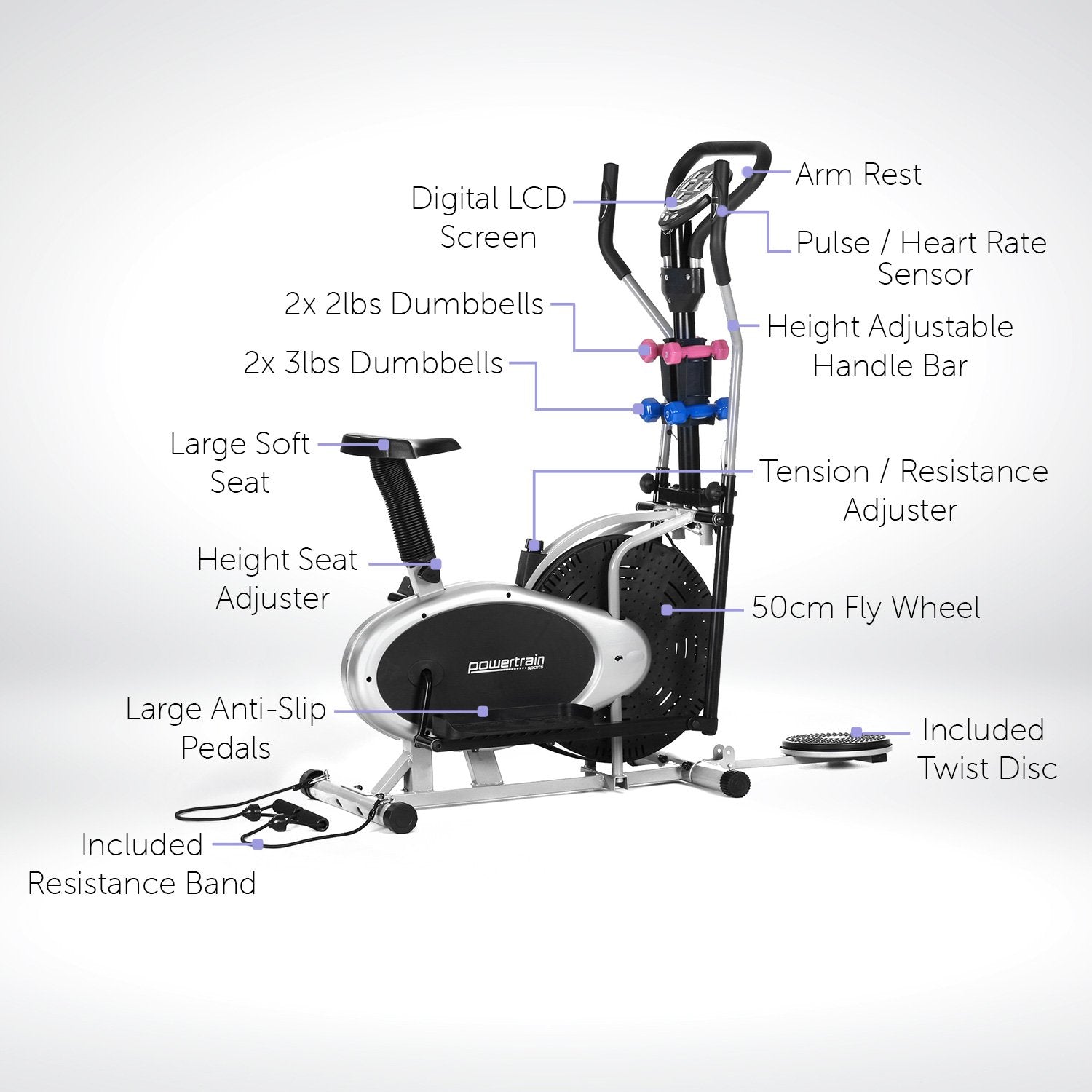 Reversible Elliptical Cross Trainer Bike with Weights & Bands