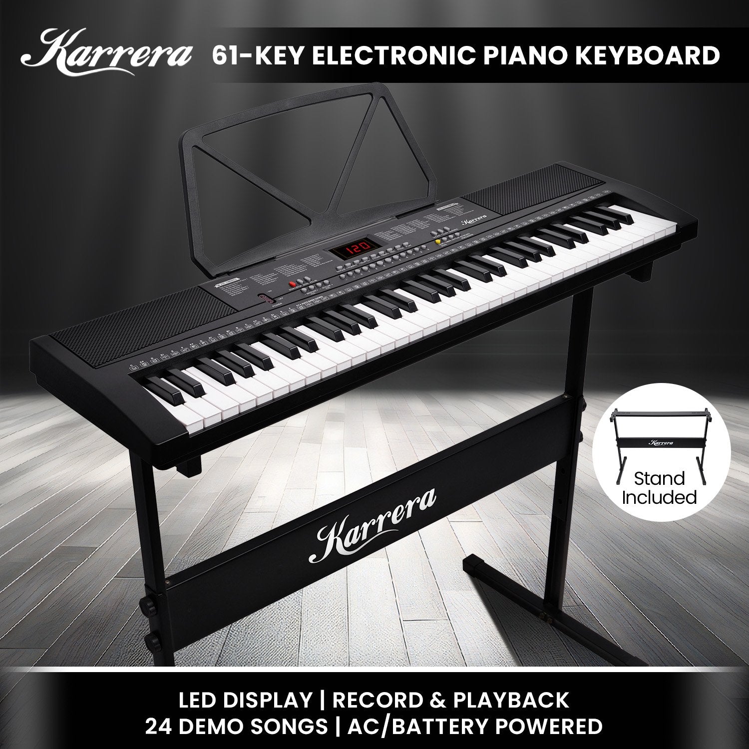 61-Key LED Electronic Piano Keyboard w/ Stand & Mic - Karrera