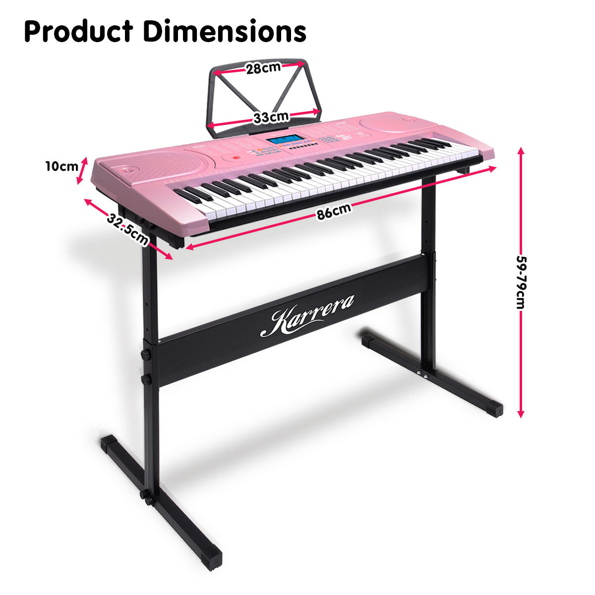 61-Key Pink Electronic Keyboard Piano with Stand, LCD Display