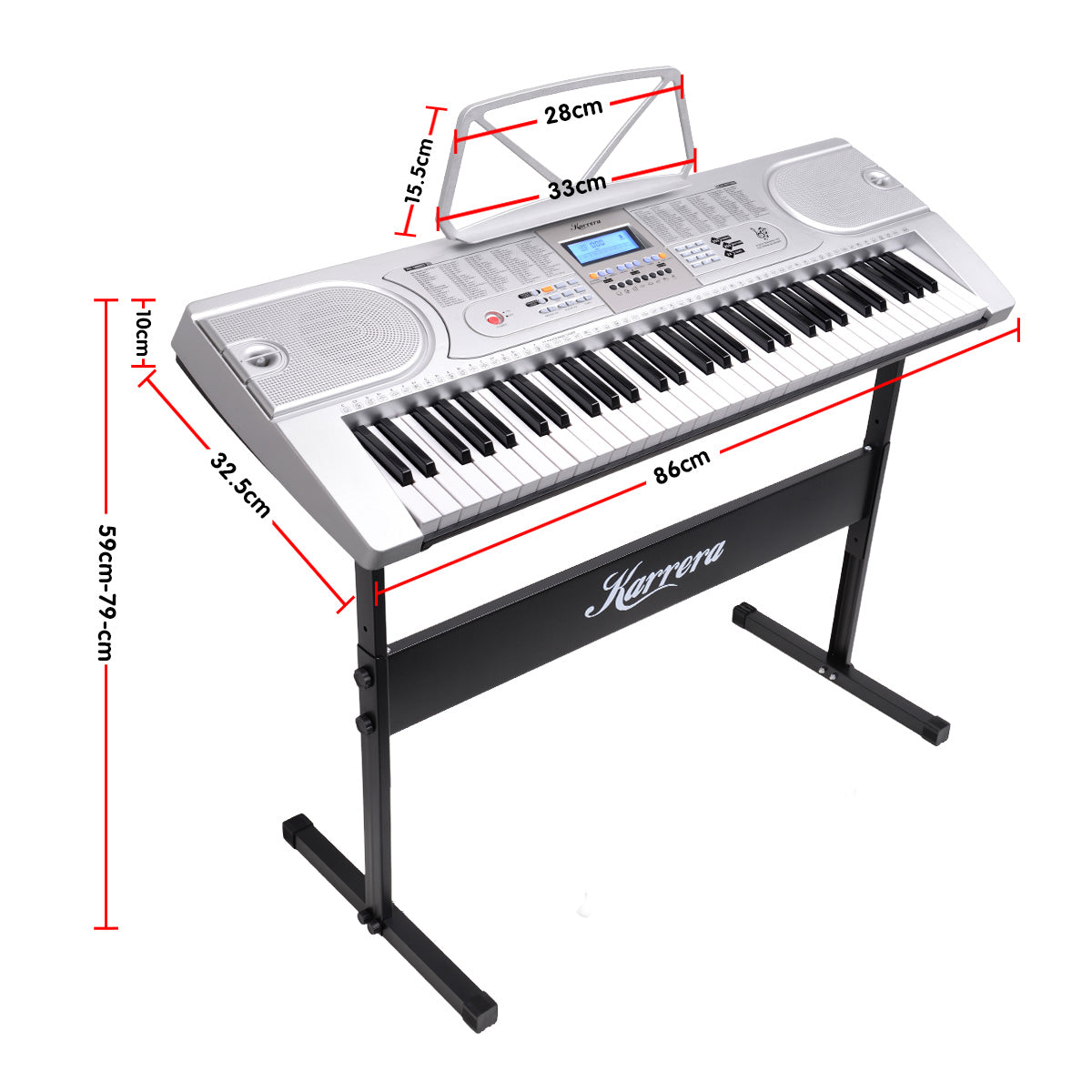 61-Key Electronic Keyboard with Stand, 255 Rhythms, Silver