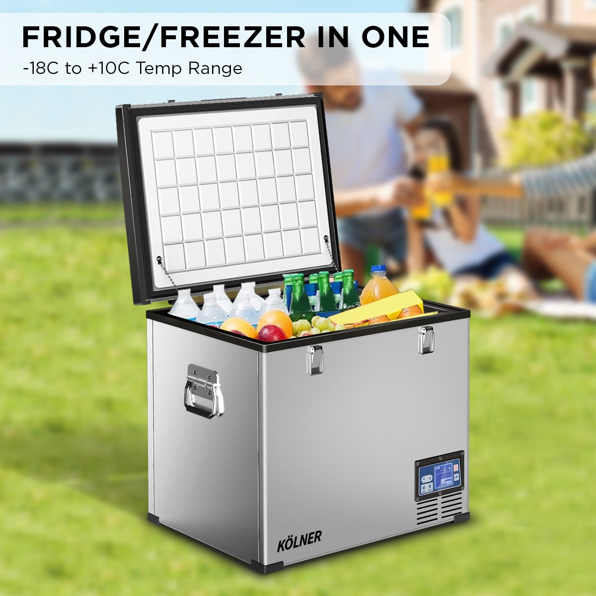 Stainless Steel 75L Portable Fridge Freezer with LCD Panel