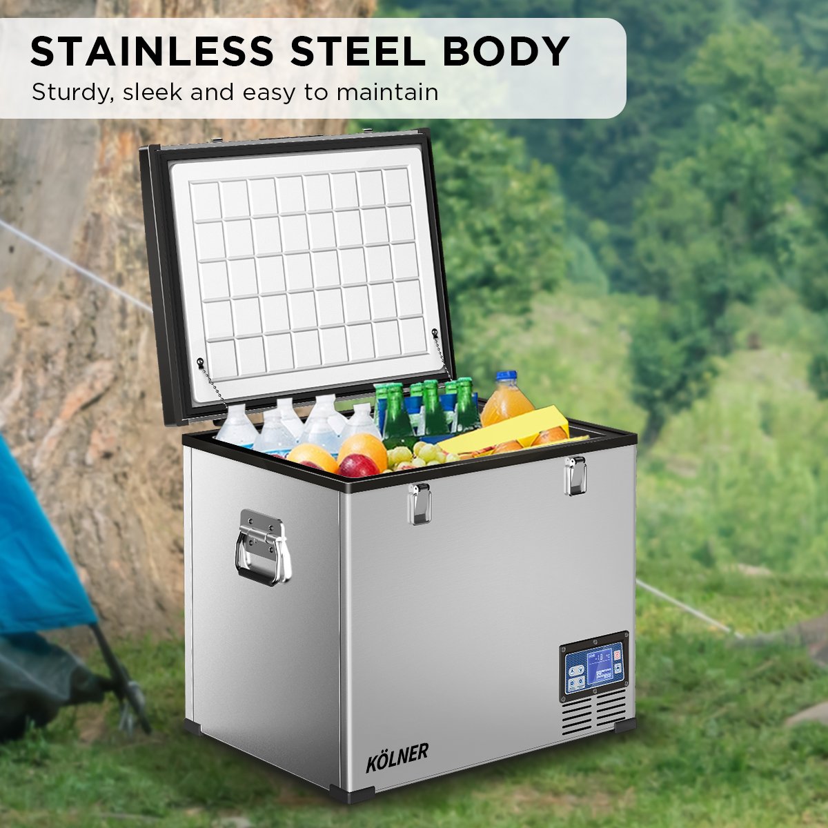 Stainless Steel 75L Portable Fridge Freezer with LCD Panel