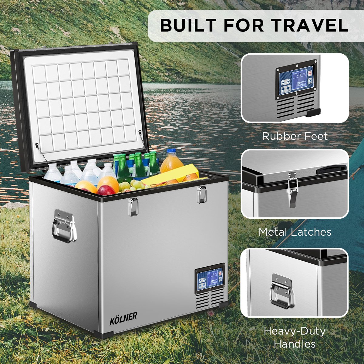 Stainless Steel 75L Portable Fridge Freezer with LCD Panel