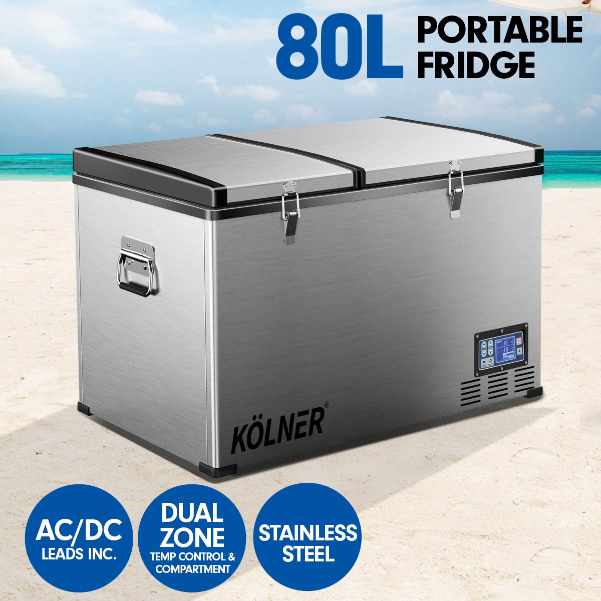 80L Dual-Zone Portable Fridge Freezer, LCD Control, Kolner