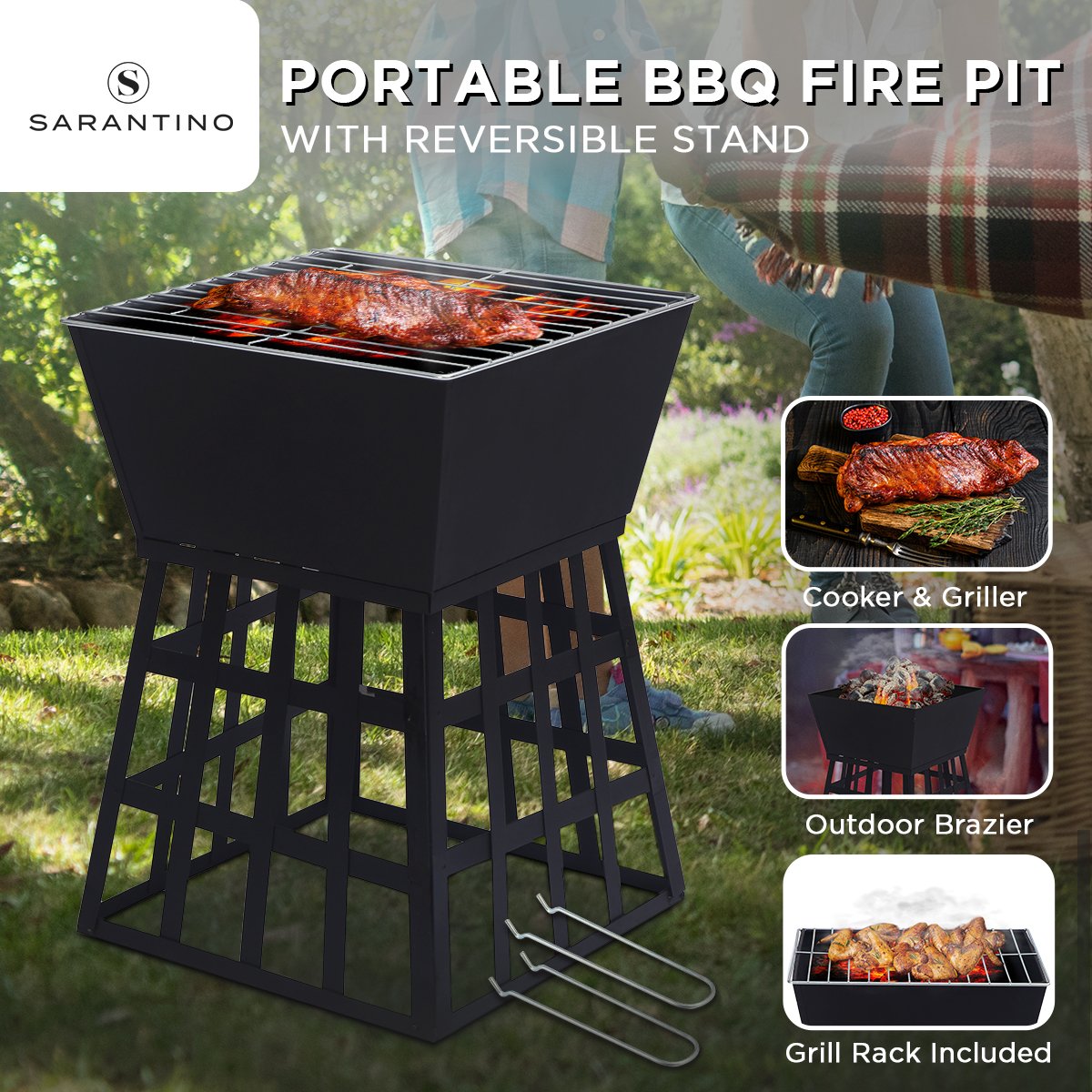 2-in-1 Fire Pit & BBQ with Reversible Stand - Wallaroo