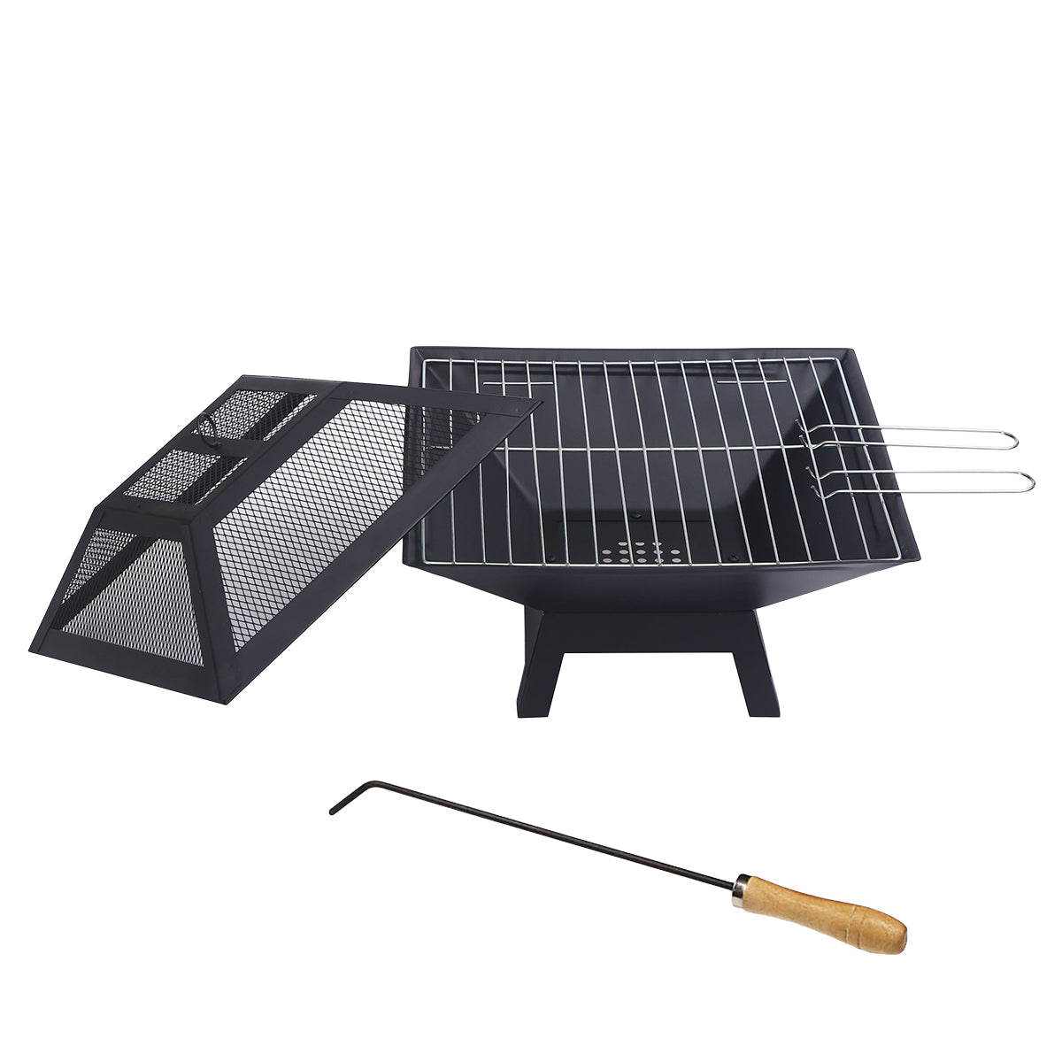 2-in-1 Charcoal Firewood Fire Pit & BBQ Grill Set, Wallaroo