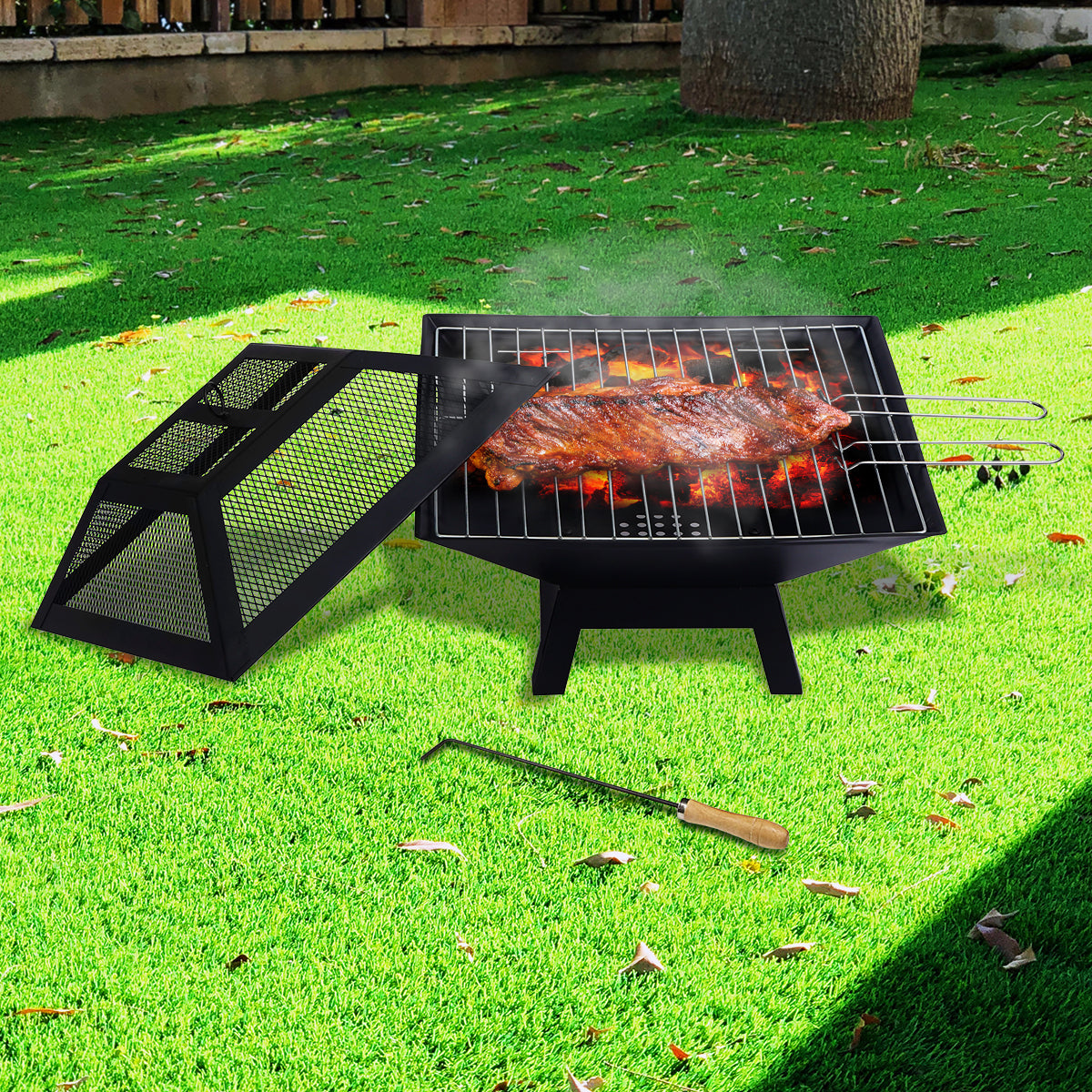 2-in-1 Charcoal Firewood Fire Pit & BBQ Grill Set, Wallaroo