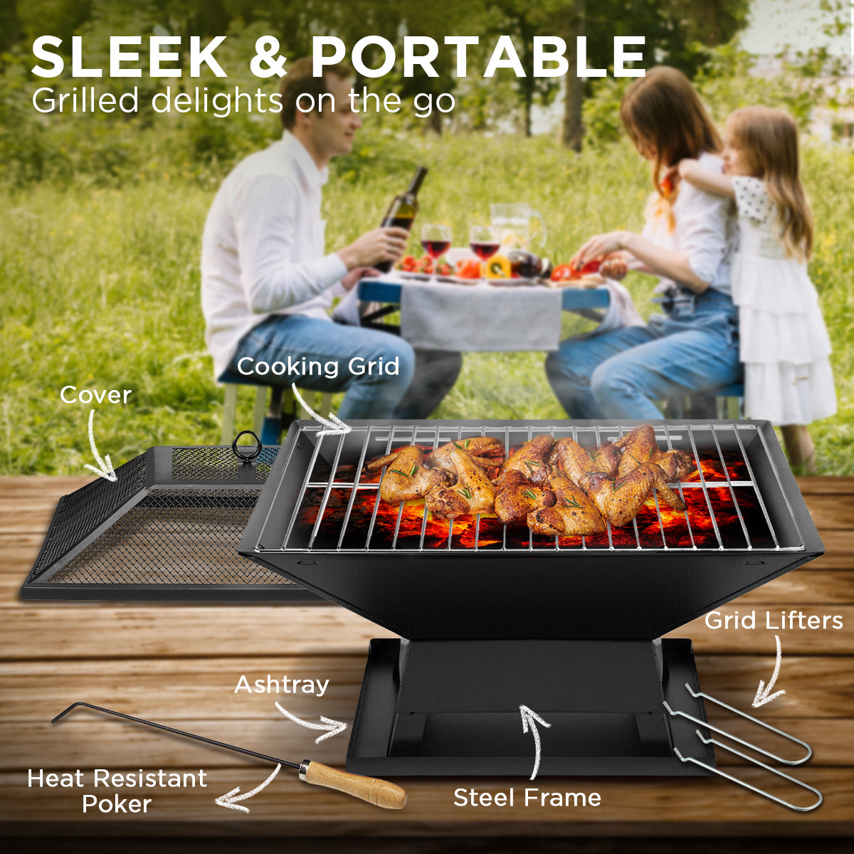 2-in-1 Charcoal Firewood Fire Pit & BBQ Grill Set, Wallaroo