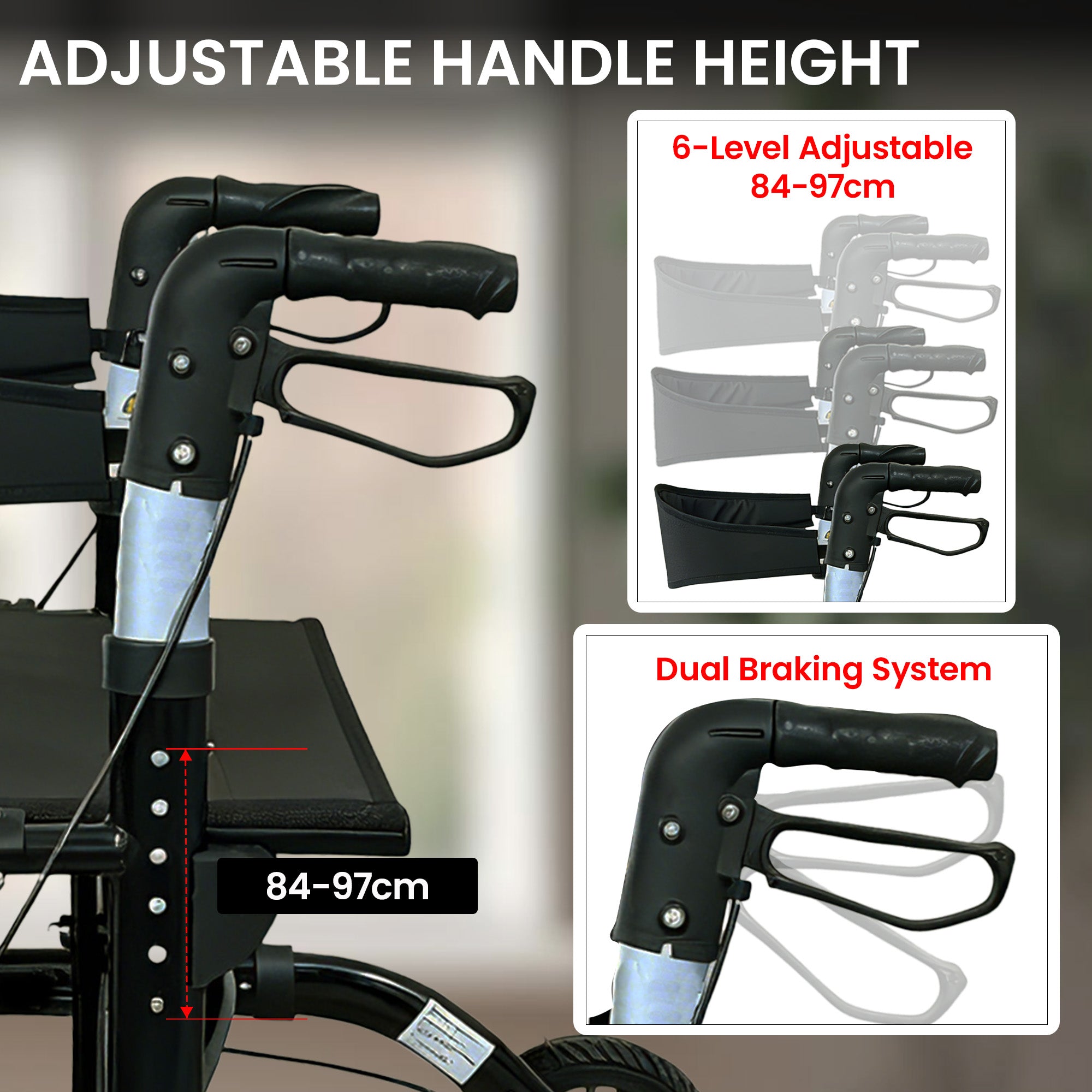 Orthonica Aluminium 2-in-1 Rollator Wheelchair with Foldable Frame – Black & Silver