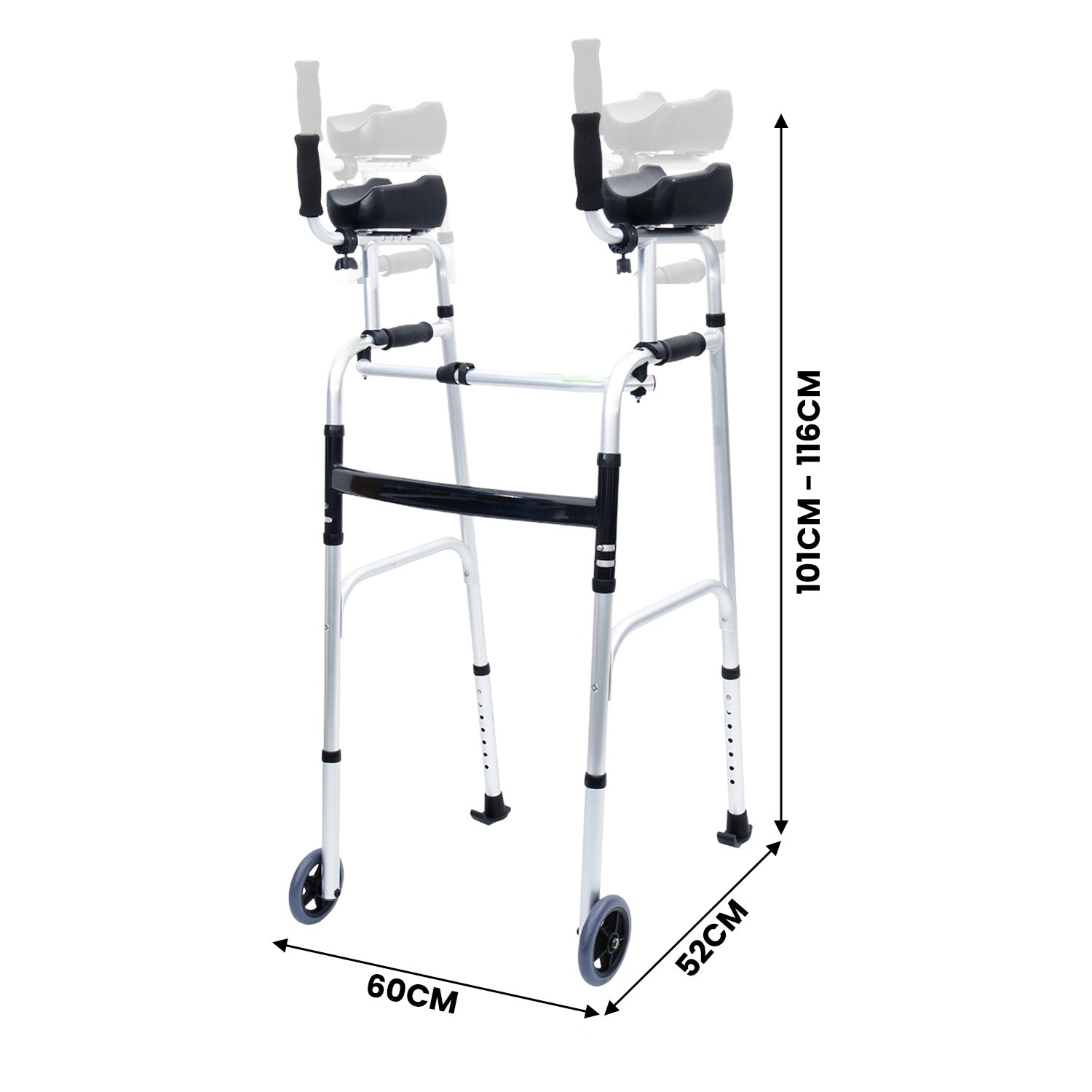 Adjustable Folding Aluminium Rollator Walker with Forearm Supports