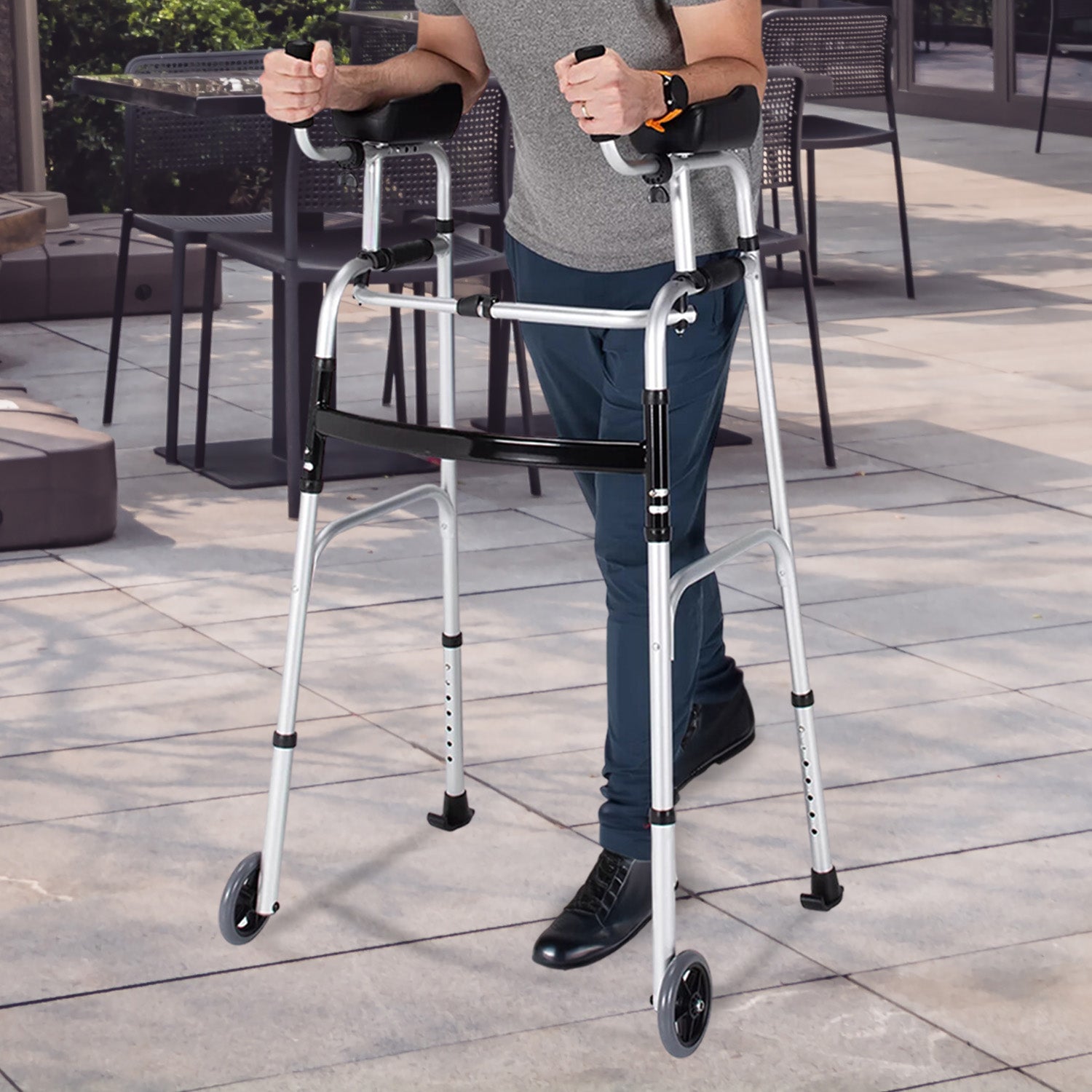 Adjustable Folding Aluminium Rollator Walker with Forearm Supports