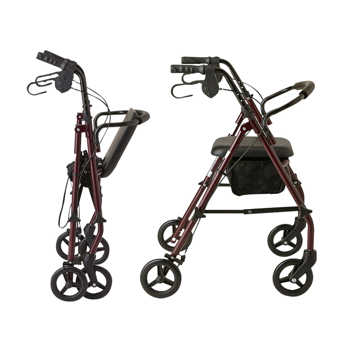 Foldable Steel Rollator Walker, Double Brakes, Adjustable