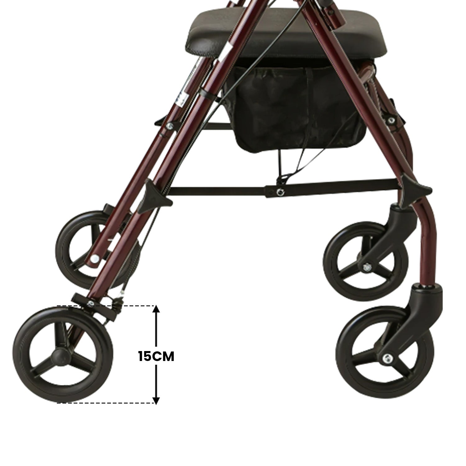 Foldable Steel Rollator Walker, Double Brakes, Adjustable