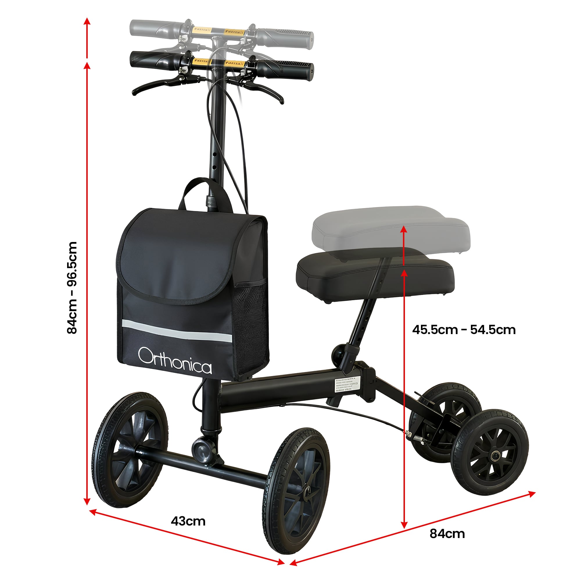 Orthonica Knee Walker with Adjustable Pad and Dual Brakes