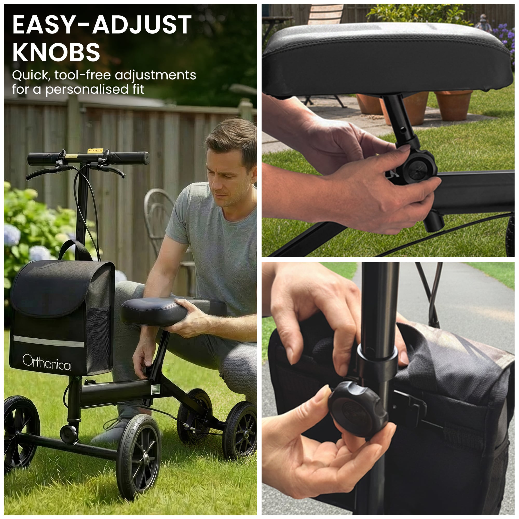 Orthonica Knee Walker with Adjustable Pad and Dual Brakes