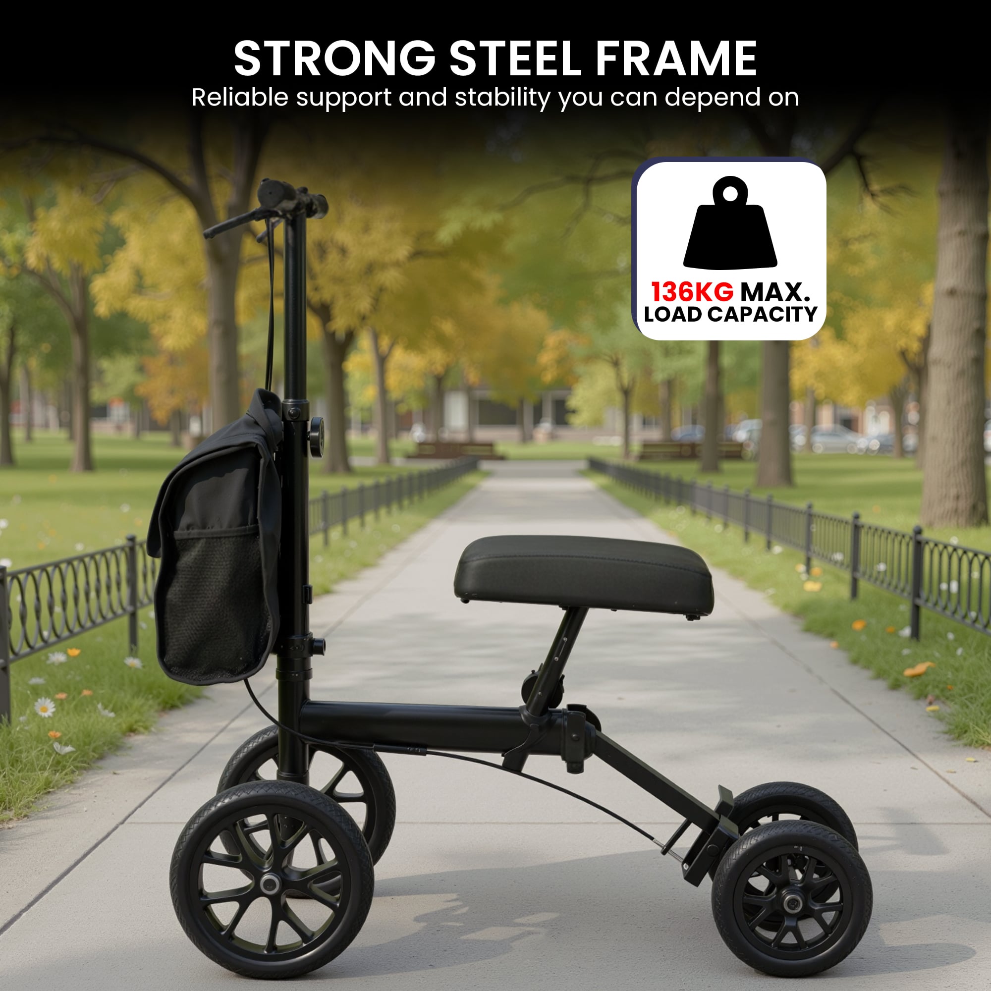 Orthonica Knee Walker with Adjustable Pad and Dual Brakes