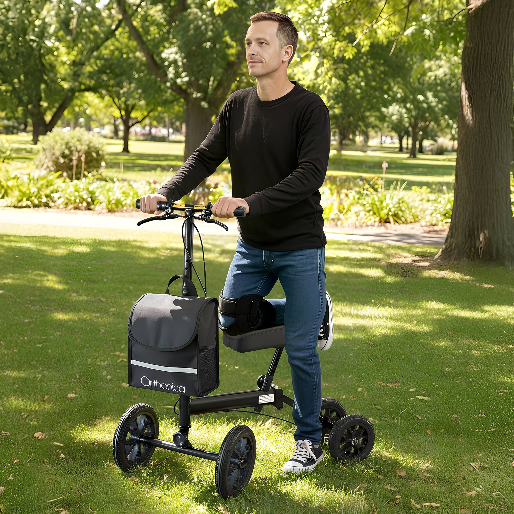 Orthonica Knee Walker with Adjustable Pad and Dual Brakes