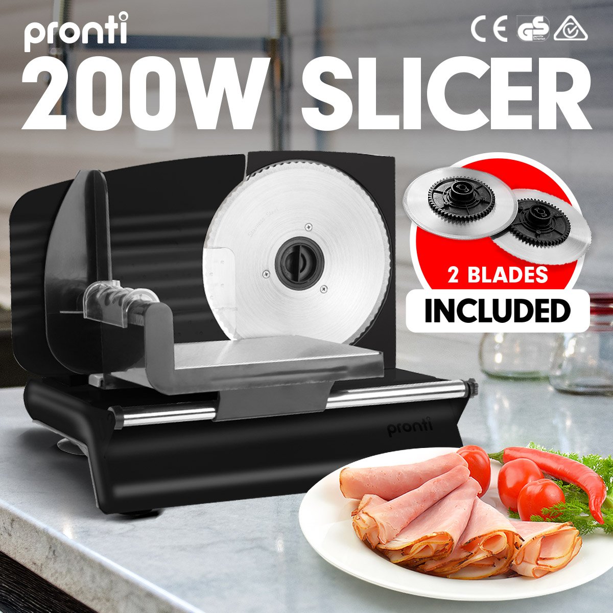 Adjustable Thickness Electric Meat and Food Slicer, 2 Blades