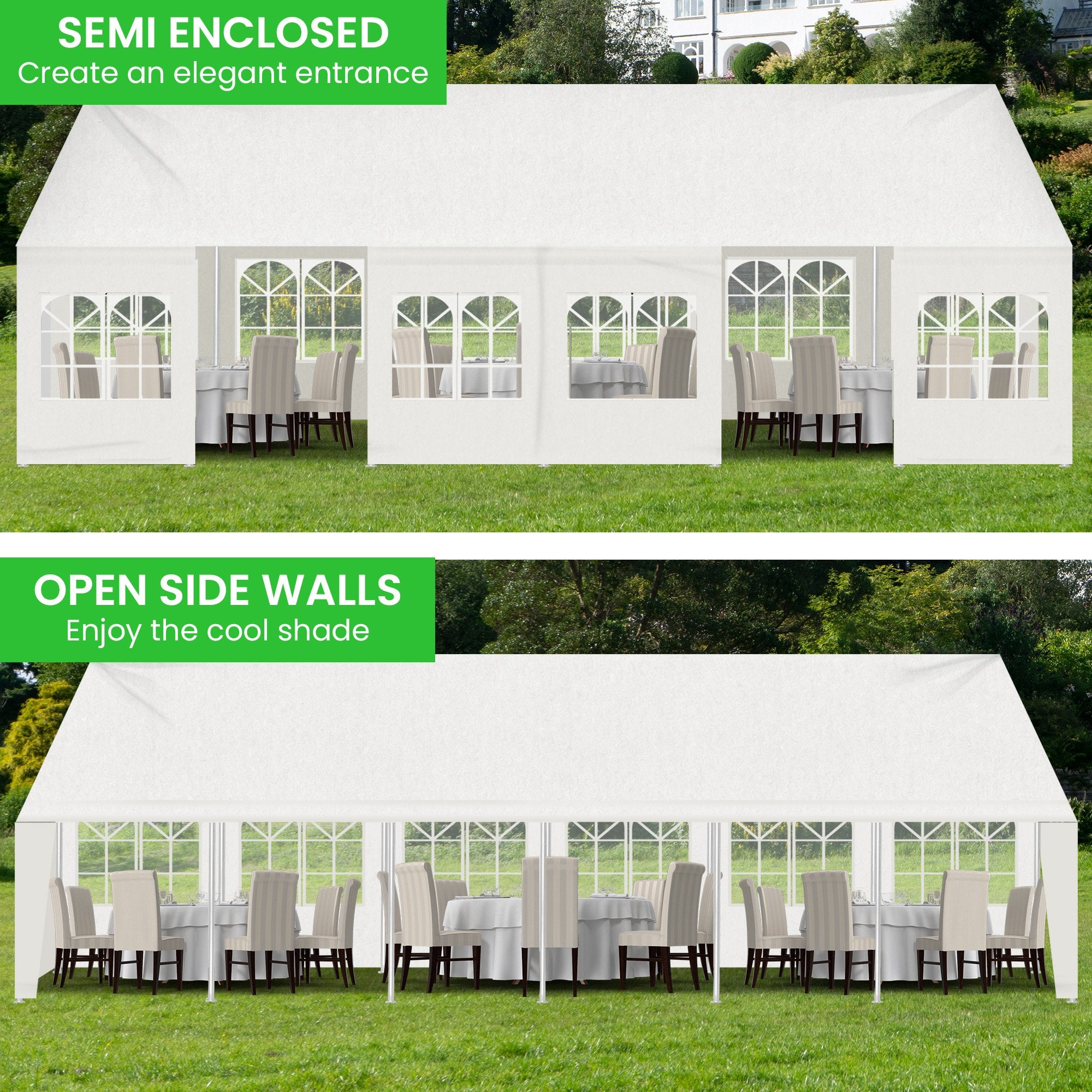 Waterproof 12m x 6m Outdoor Event Marquee Tent, Steel Frame