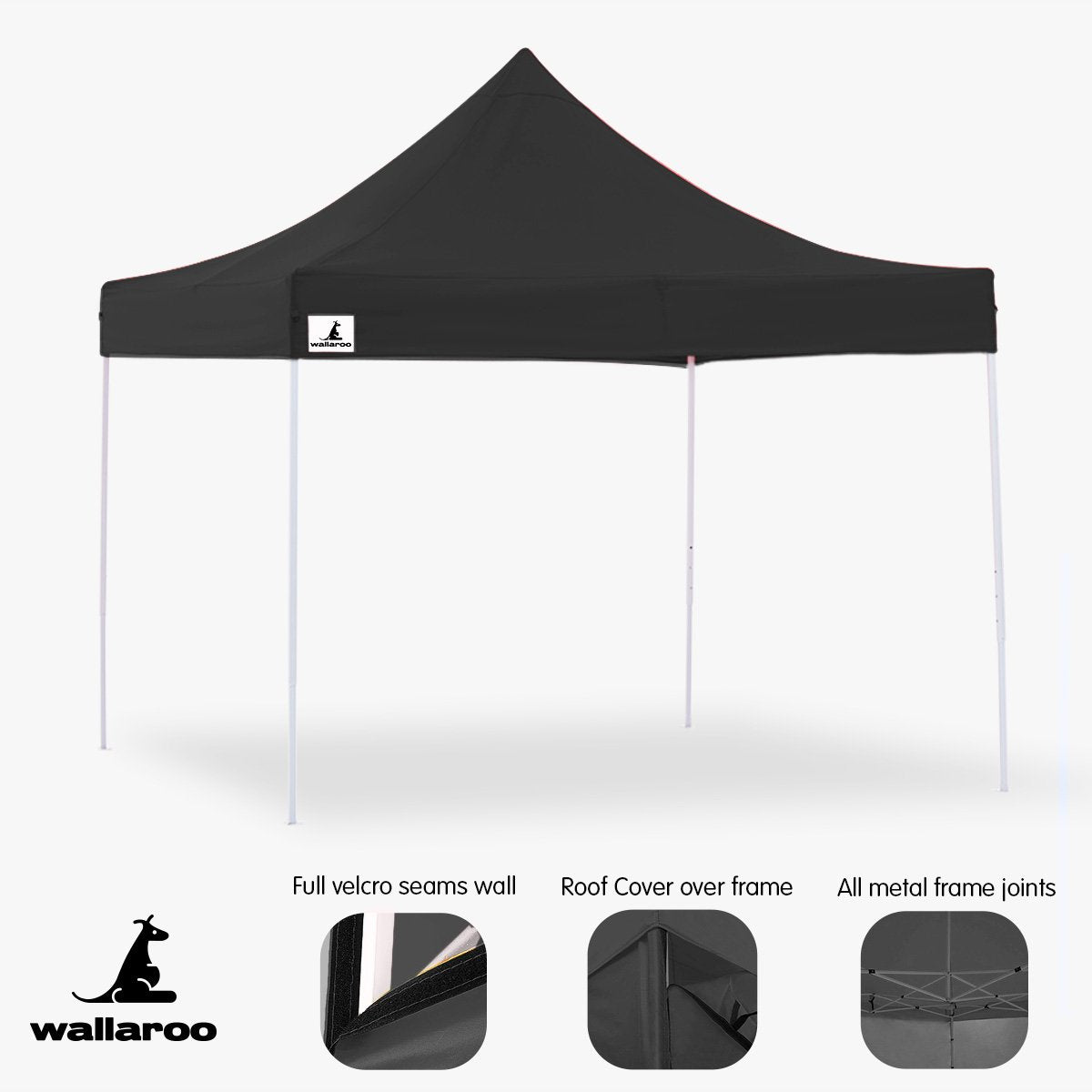 Heavy Duty 3x3 Pop-Up Gazebo Tent, Black, Wallaroo